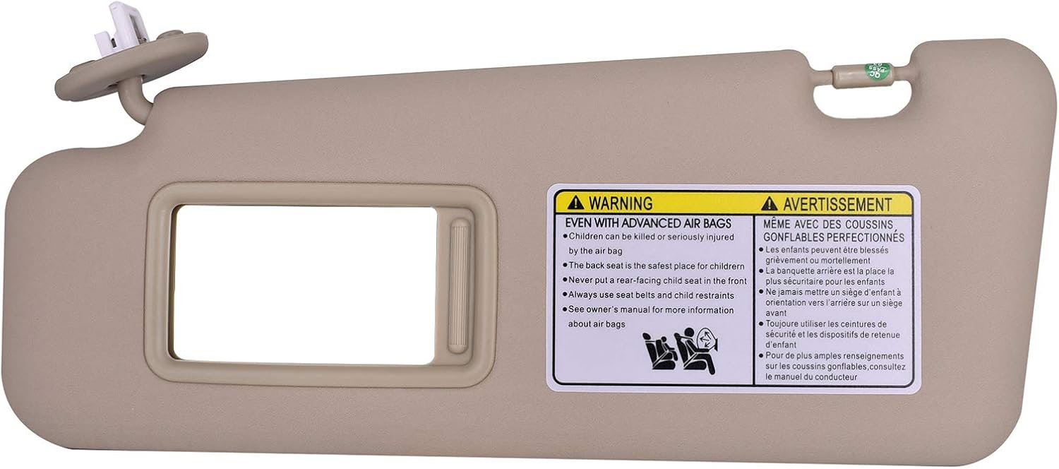 CULMKARI Left Driver Side Sun Visor for Toyota Highlander 2008-2013 with Vanity Light Replaces 74320-48500-B0 Beige