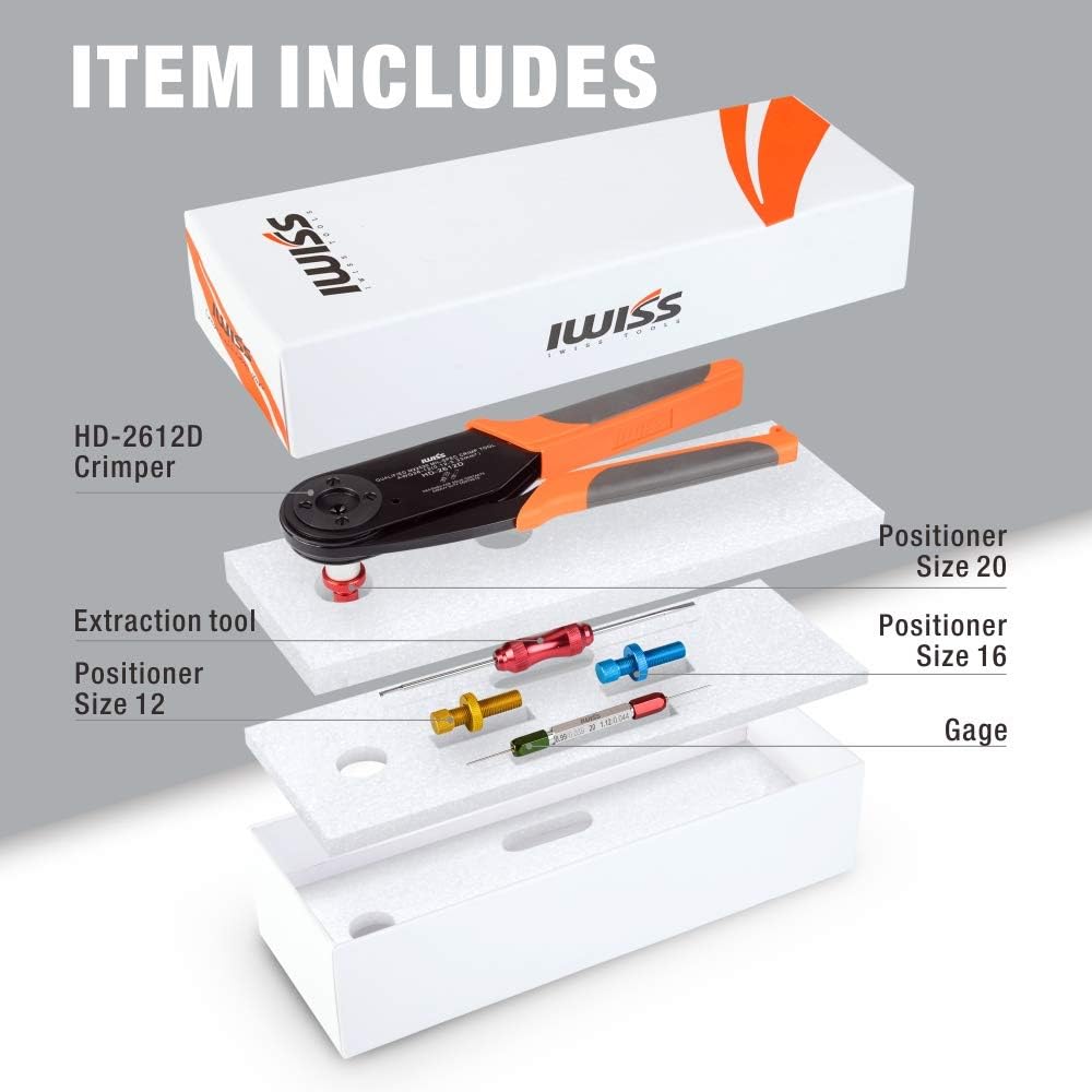 IWISS HD-2612D Solid Contacts Crimping Tool AWG 26-12 for Deutsch Contact Size 12,16,20 applicable to DT,DTP,DTM serie
