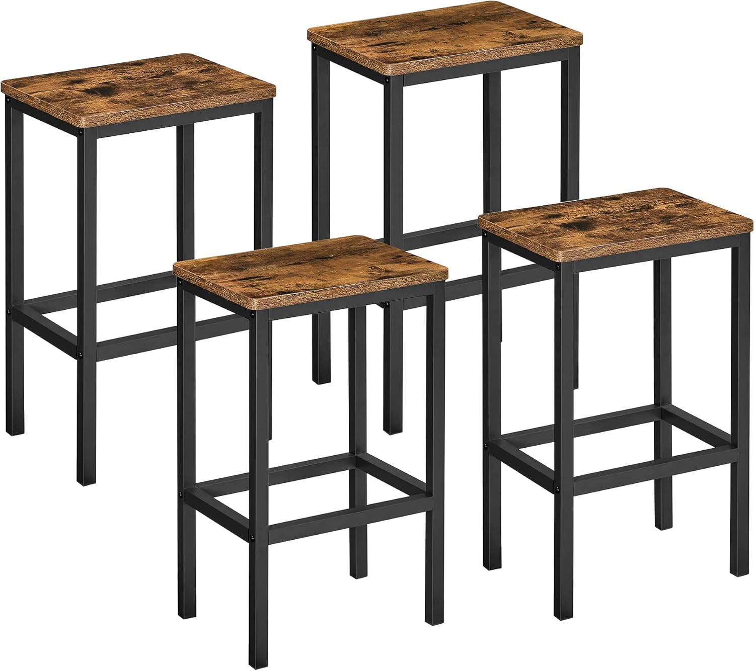 VASAGLE ALINRU Bar Stool Set of 4, High Stool Chairs, for Dining Room, Kitchen, Living Room, Industrial, Rustic Brown and Black ULBC465B01