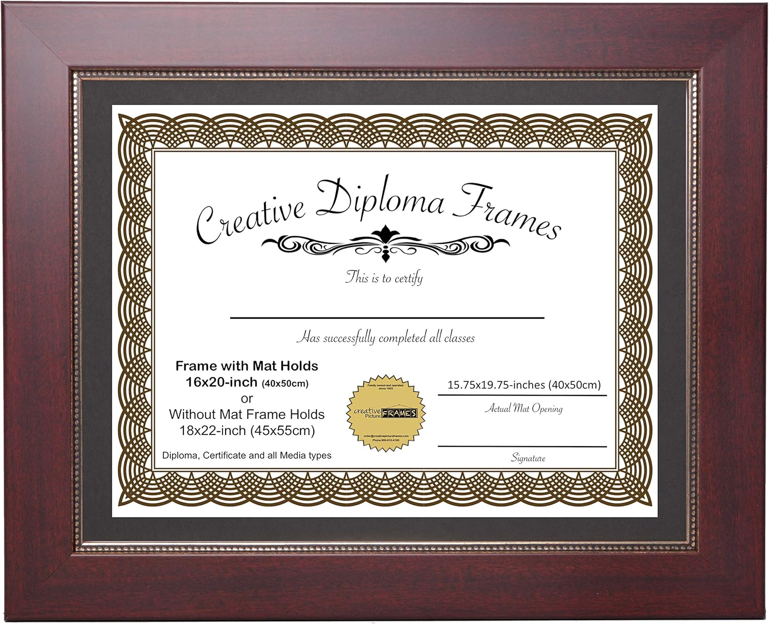 CreativePF [1417-1620mrv-b] Printed Gold Relief Mahogany Diploma Frame with Black Matting Holds 14x17-inch Documents with Glass and Installed Wall Hanger Pack of 2