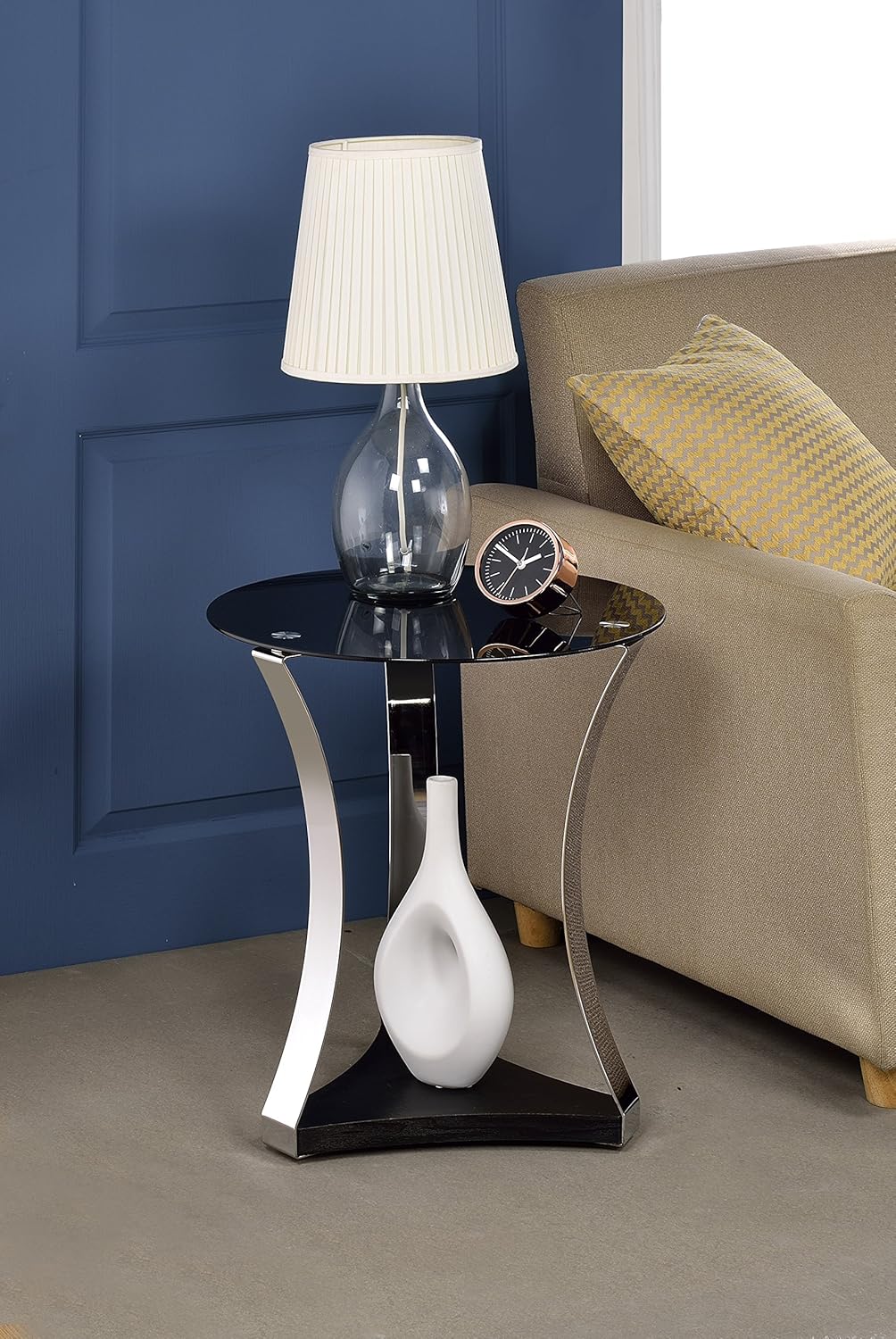 Acme Geiger End Table, One Size, Black Glass and Rose Gold