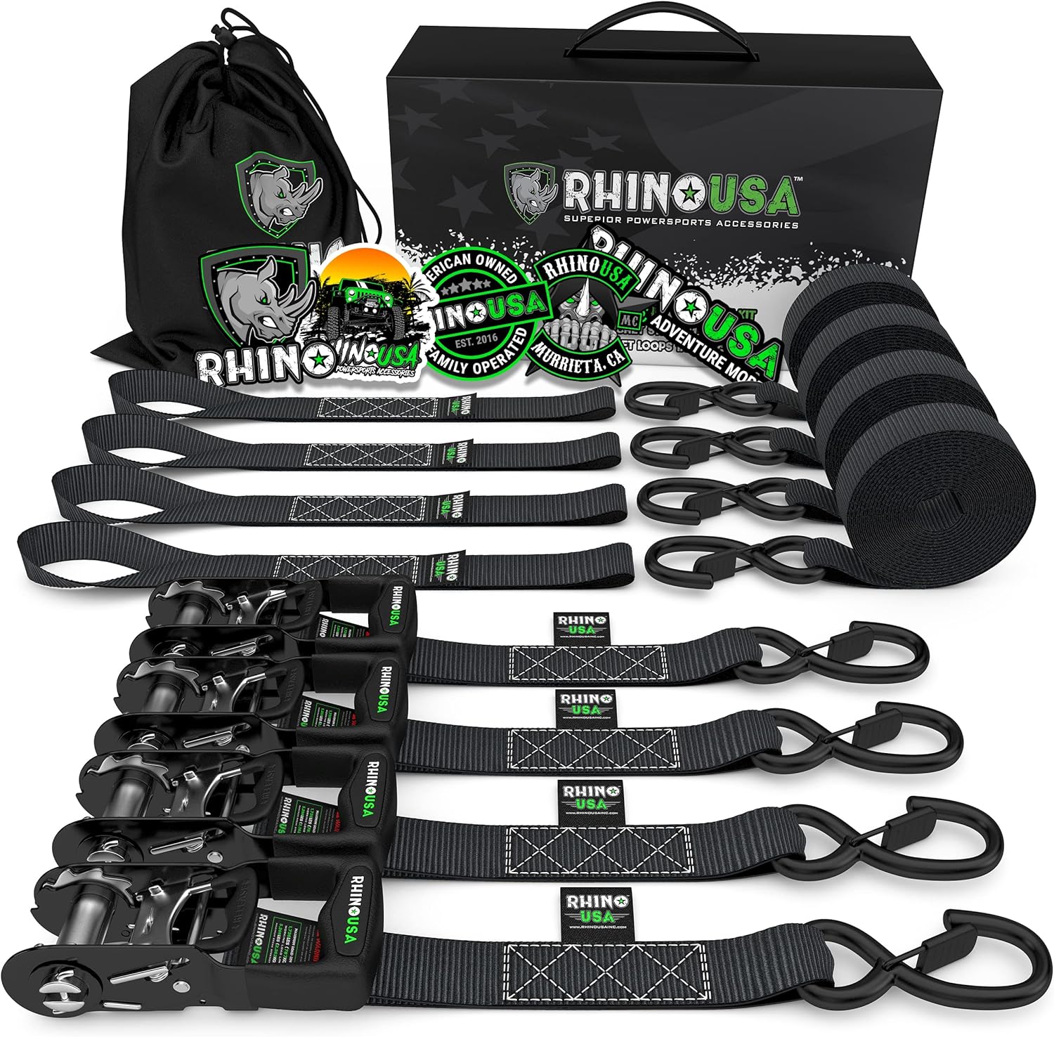 Rhino USA Ratchet Straps Tie Down Kit, 5,208 Break Strength - Includes (4) Heavy Duty 1.6