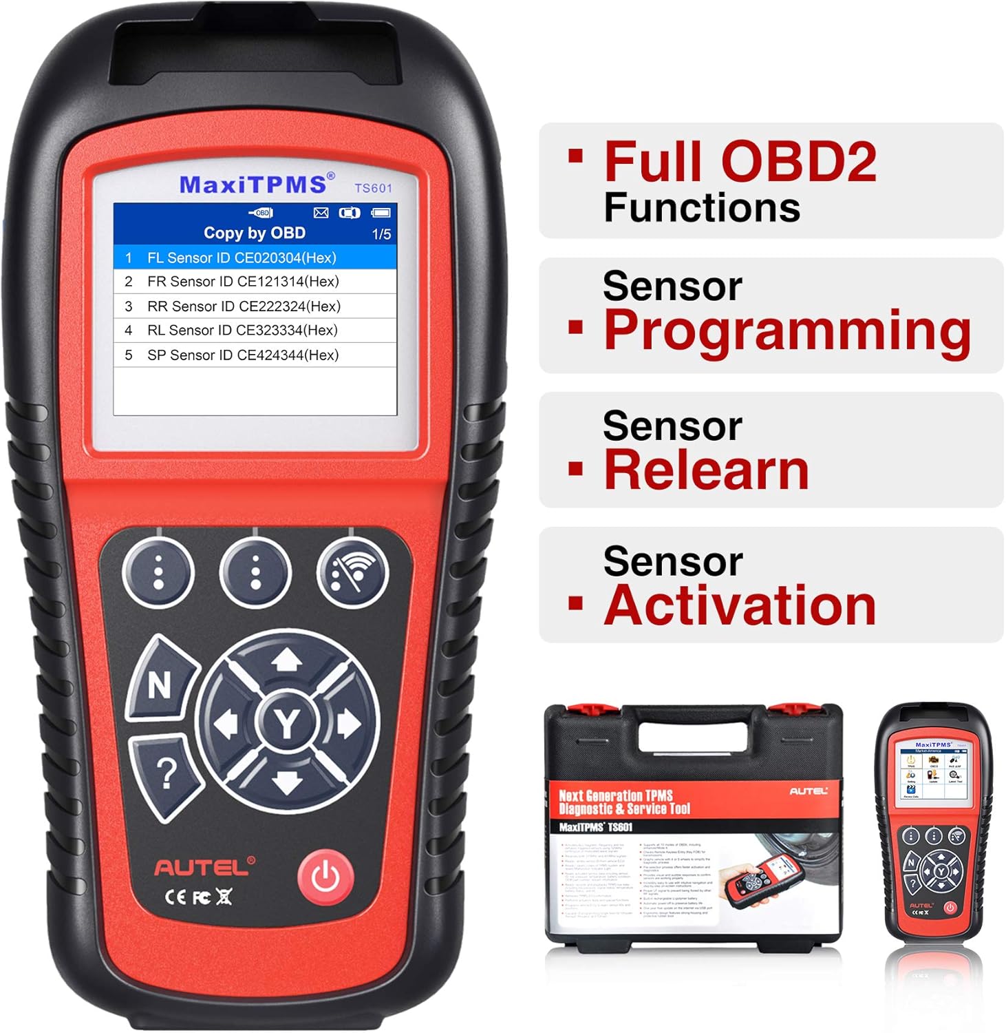 Autel MaxiTPMS TS601, Upgraded of TS508K/TS508/TS408, Wirelessly Sensor TPMS Reprogramming Activation Relearn Tool with OBDII Code Reader Function
