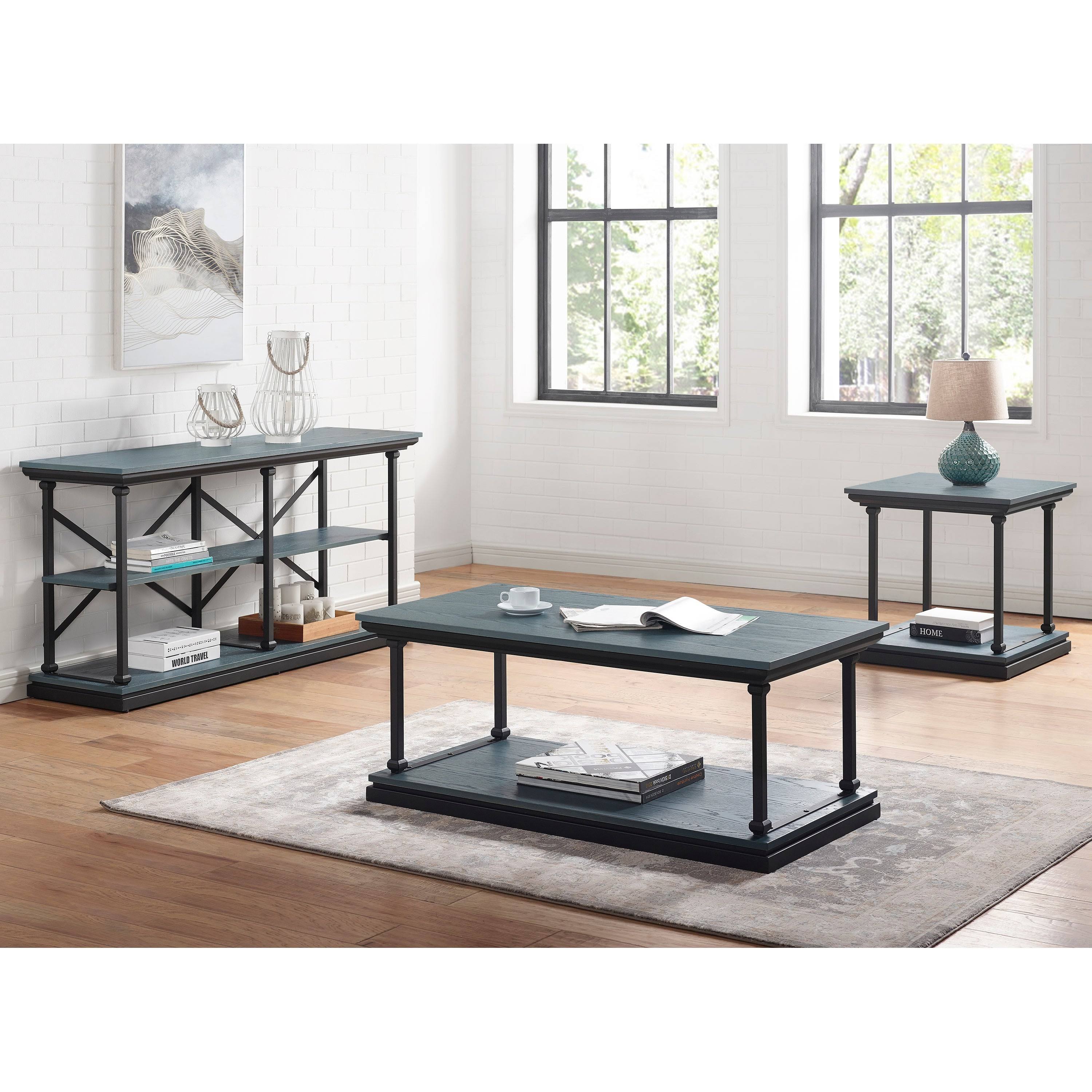 Furniture of America Marcin Transitional Shelf Base End Table - Antique Blue/Black
