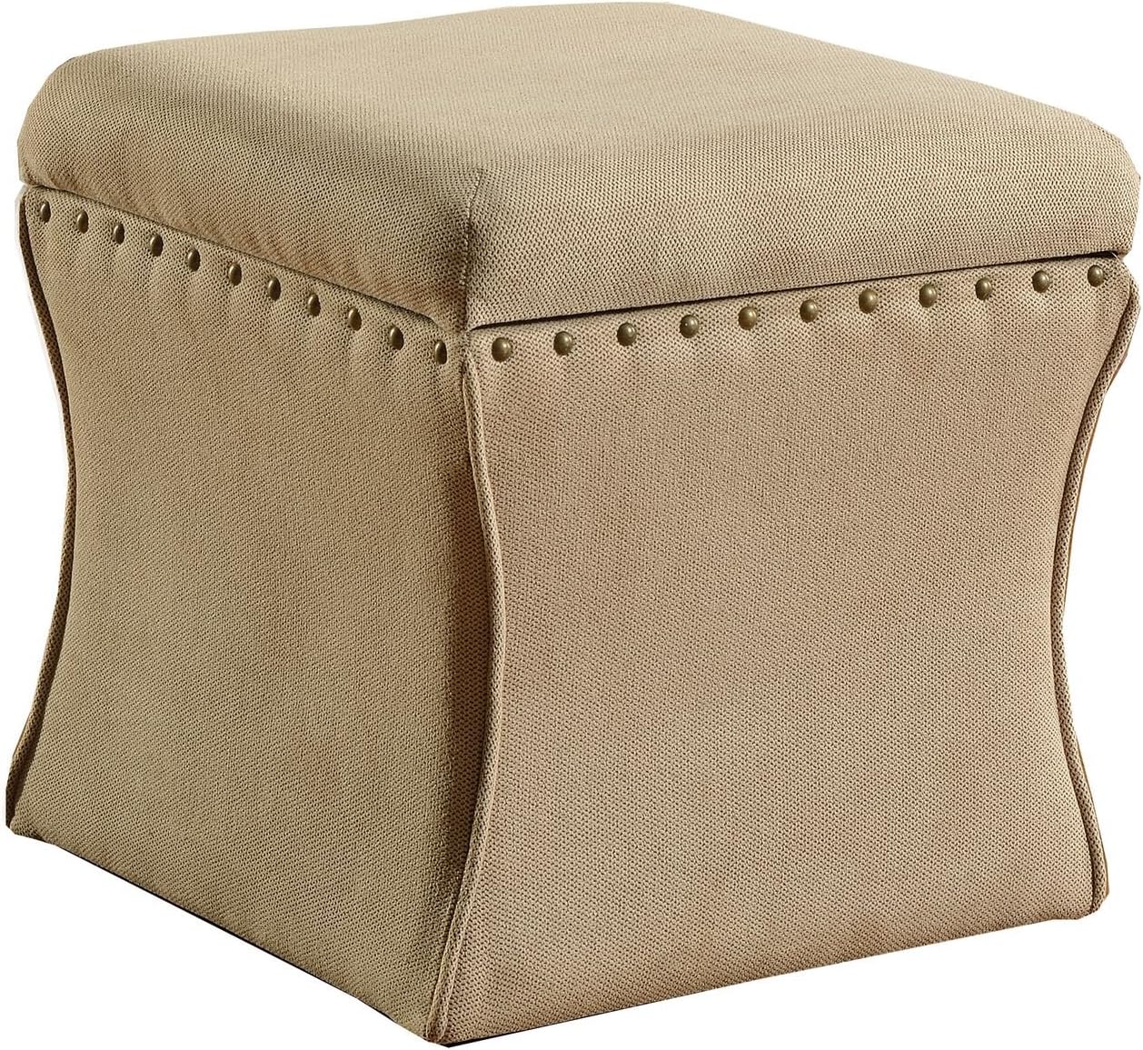 HomePop Cinched Square Storage Ottoman with Nailhead Trim, Tan Pack of 2