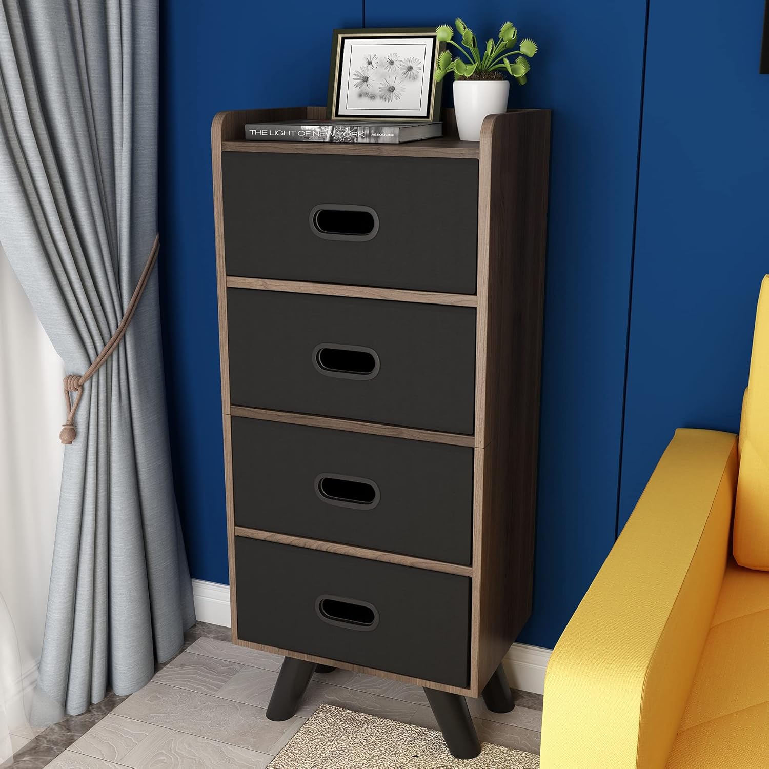 Hooseng 5 Drawer Dresser Storage, Durable Chest Wood Organizer, Waterproof Fabric Capacity Tower, Cabinet for Bedroom/Hallway/Living Room, Rustic Brown (4 Drawer)