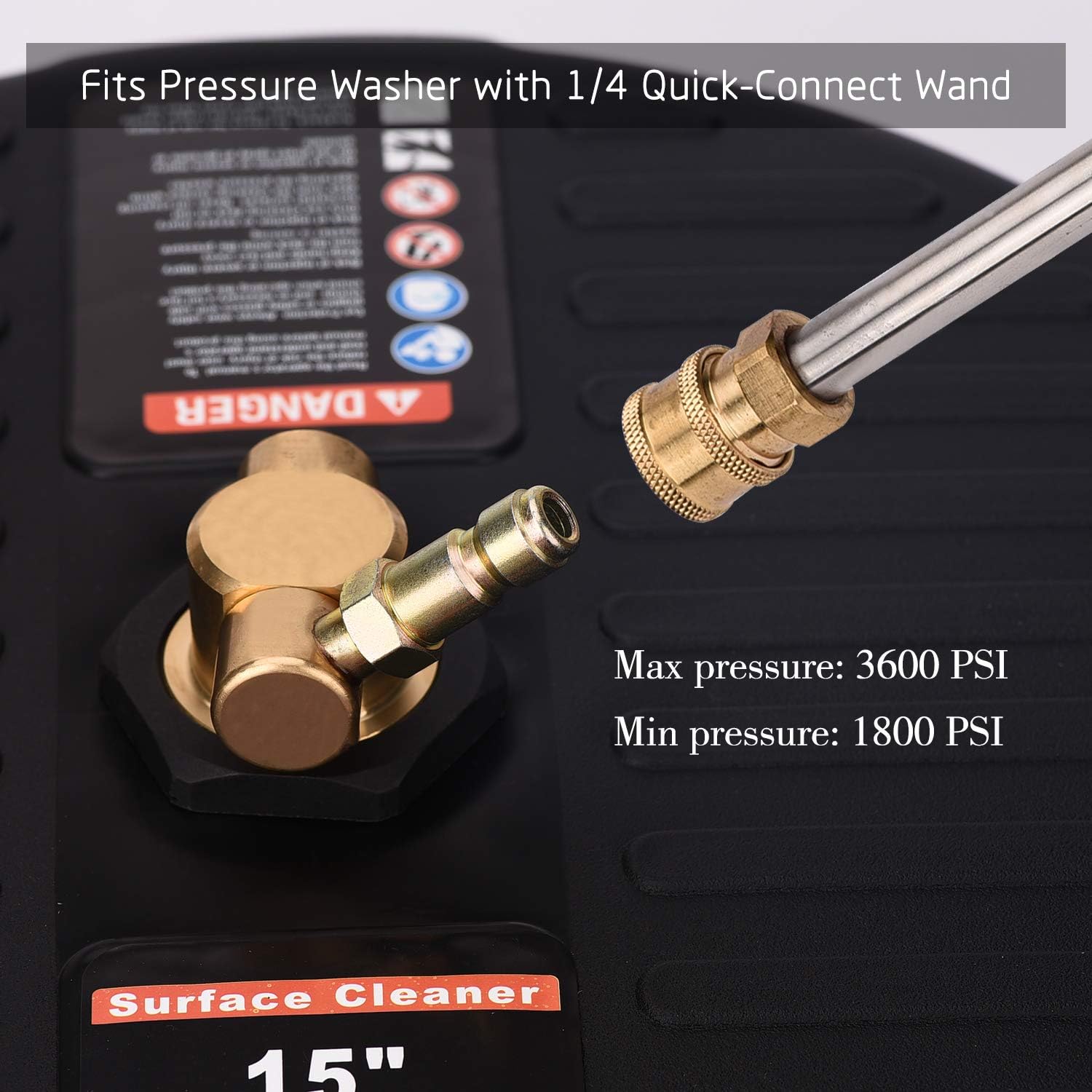 FUNTECK 15” Pressure Washer Surface Cleaner with 1/4” Quick Connect Fitting for Pressure Washer Max 3600 PSI, Including Two 16” Long Extension Lances Pack of 2