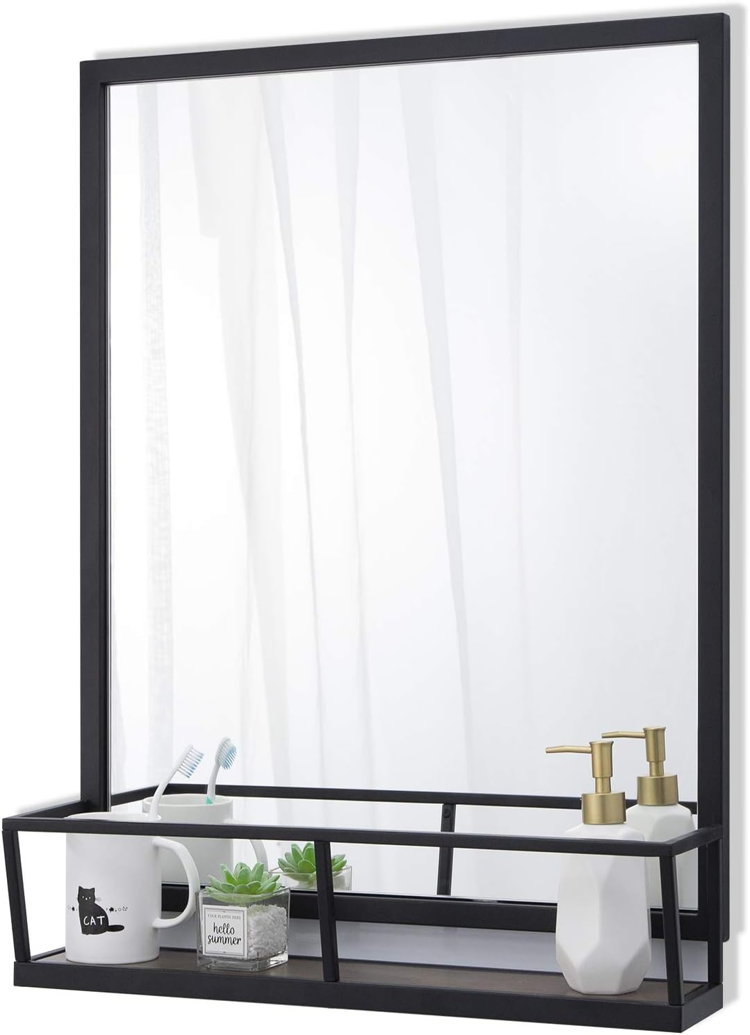 Chende Black Bathroom Mirror with Shelf, Large Accent Wall Mirror for Decor, Rectangle Decorative Mirror with Metal Iron Frame for Foyer, 30.3''H x 22.4''W