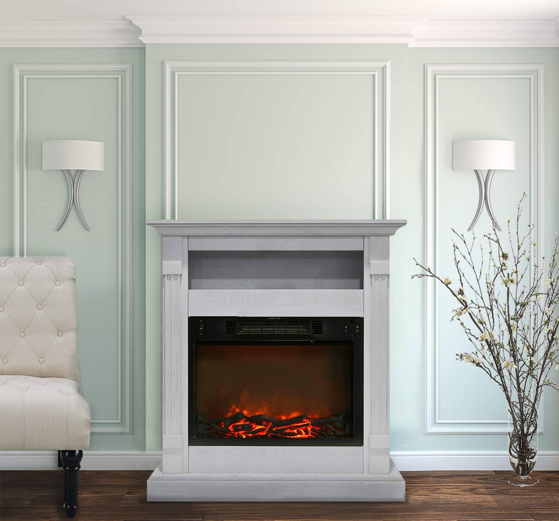 Cambridge 34-in Sienna Electric Fireplace with 1500W Log Insert and White Mantel | CAMBR3437-1WHT