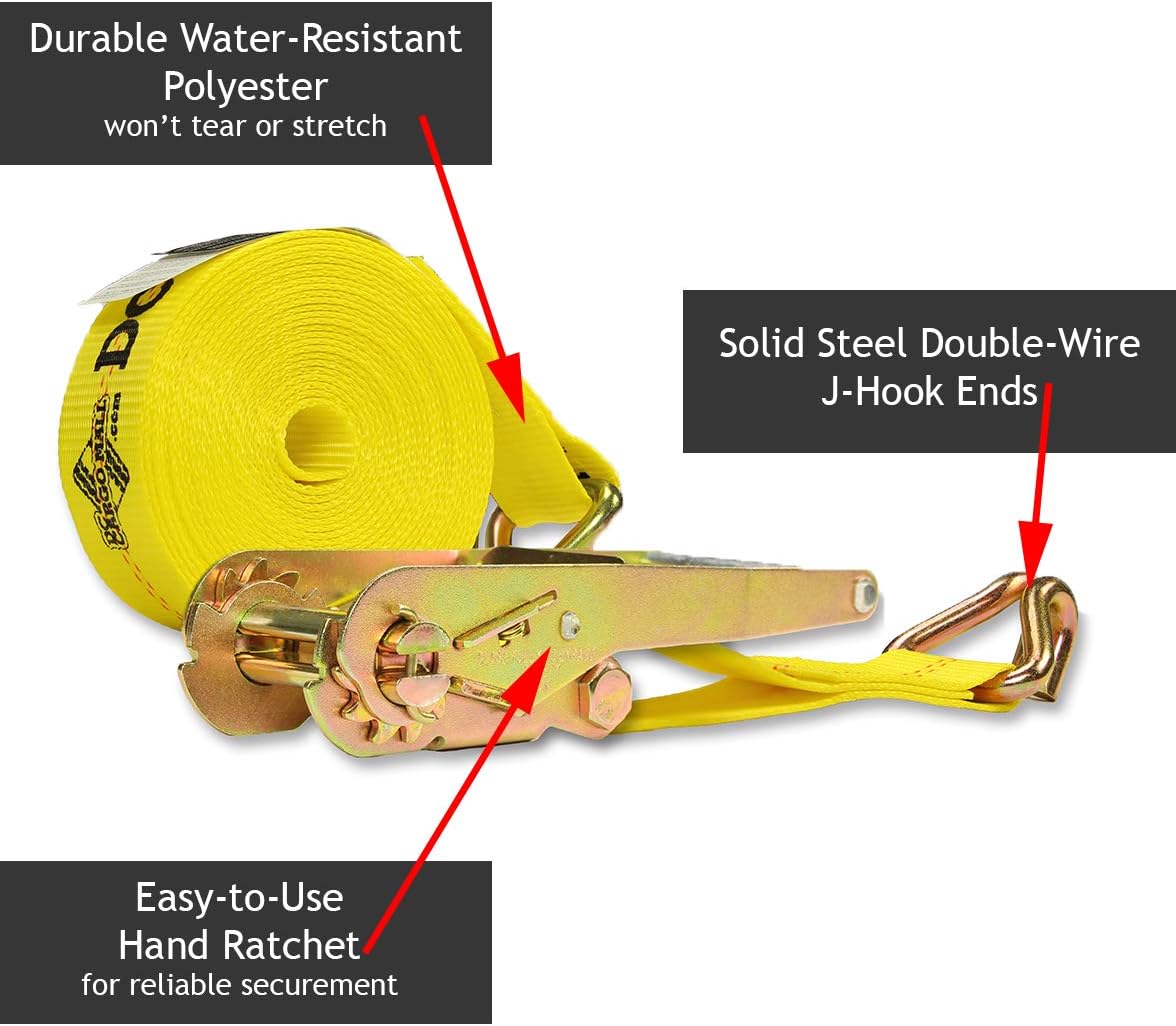 4-Pack Ratchet Tie-Down Straps - Cargo Tie Downs with Double Wire J-Hooks, 2