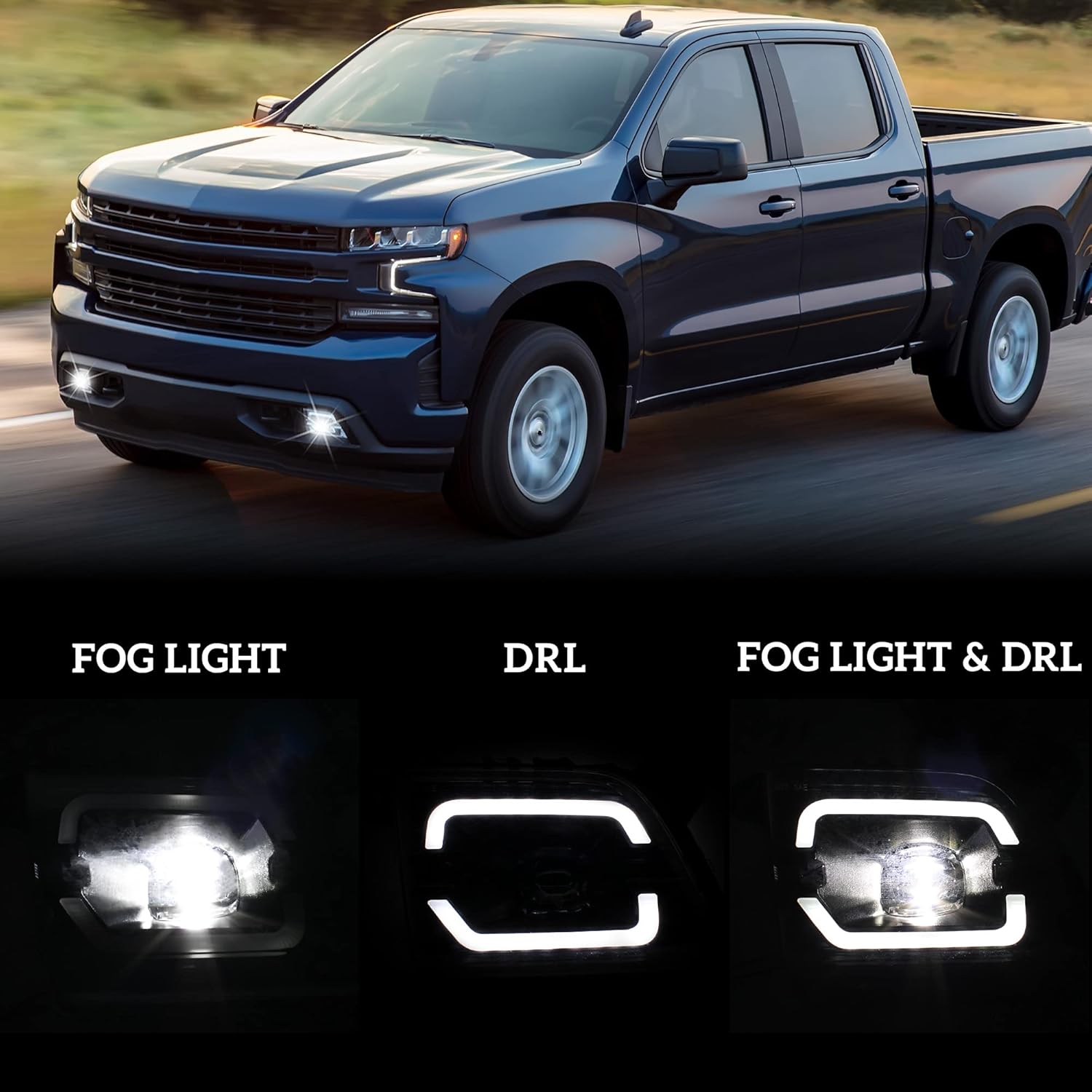2PCS LED Fog Lights Daytime Running Lights for Silverado 1500 2500HD 3500HD, KEWISAUTO Bumper Driving Fog Lamps w/ DRL for Silverado 1500 2019-2022 / 2500HD 3500HD 2020-2022 Accessories