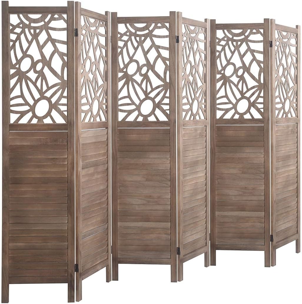Rose Home Fashion RHF 5.6 ft. Tall- Cutout Room Divider,Double Hinged, Folding Room Dividers,Panel Screen, Room Dividers and Folding Privacy Screens, Freestanding,(6 Panel,Brown)