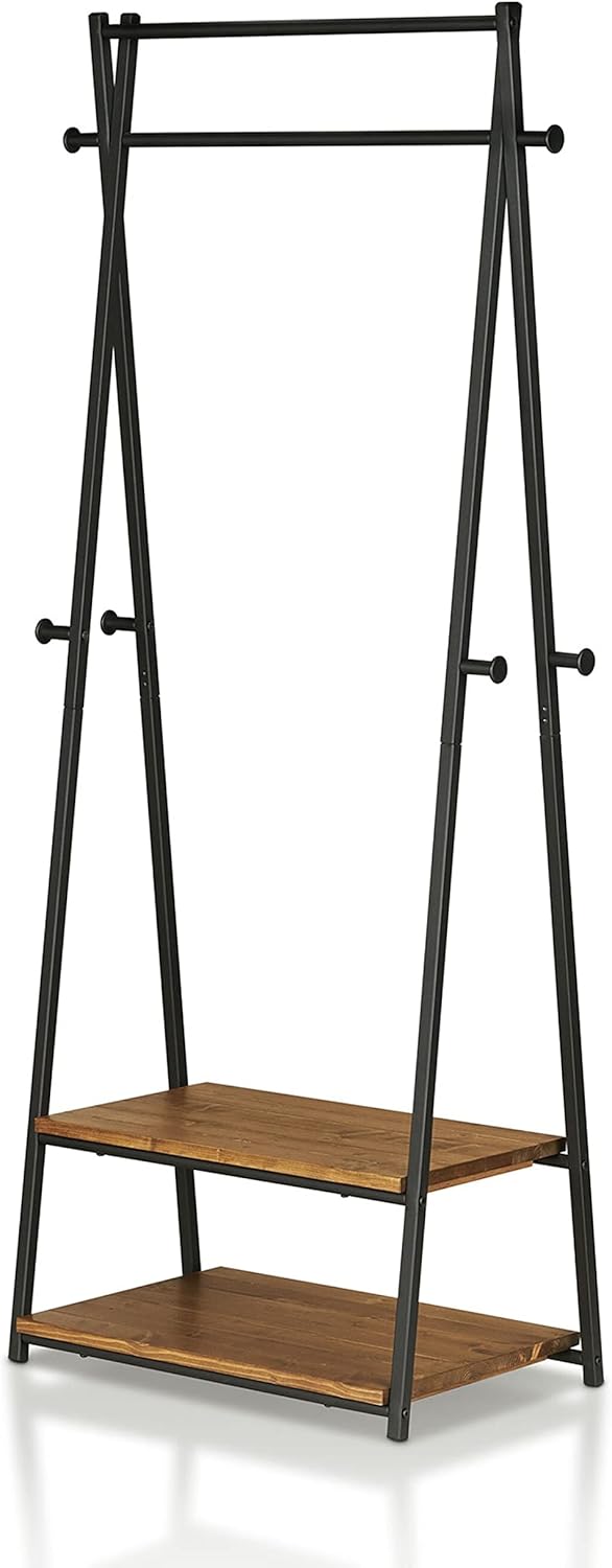 ioHOMES Beckes Industrial 2-Shelf Wood Coat Rack, Warm Oak