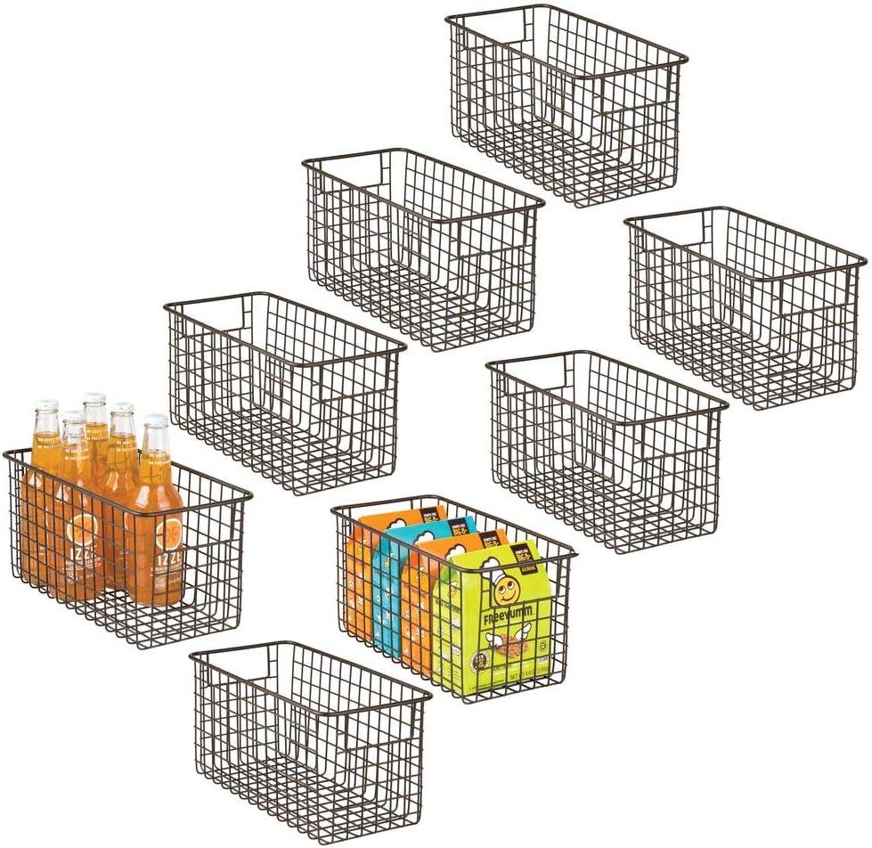 mDesign Farmhouse Decor Metal Wire Food Organizer Storage Bin Baskets with Handles for Kitchen Cabinets, Pantry, Bathroom, Laundry Room, Closets, Garage - 8 Pack - Black