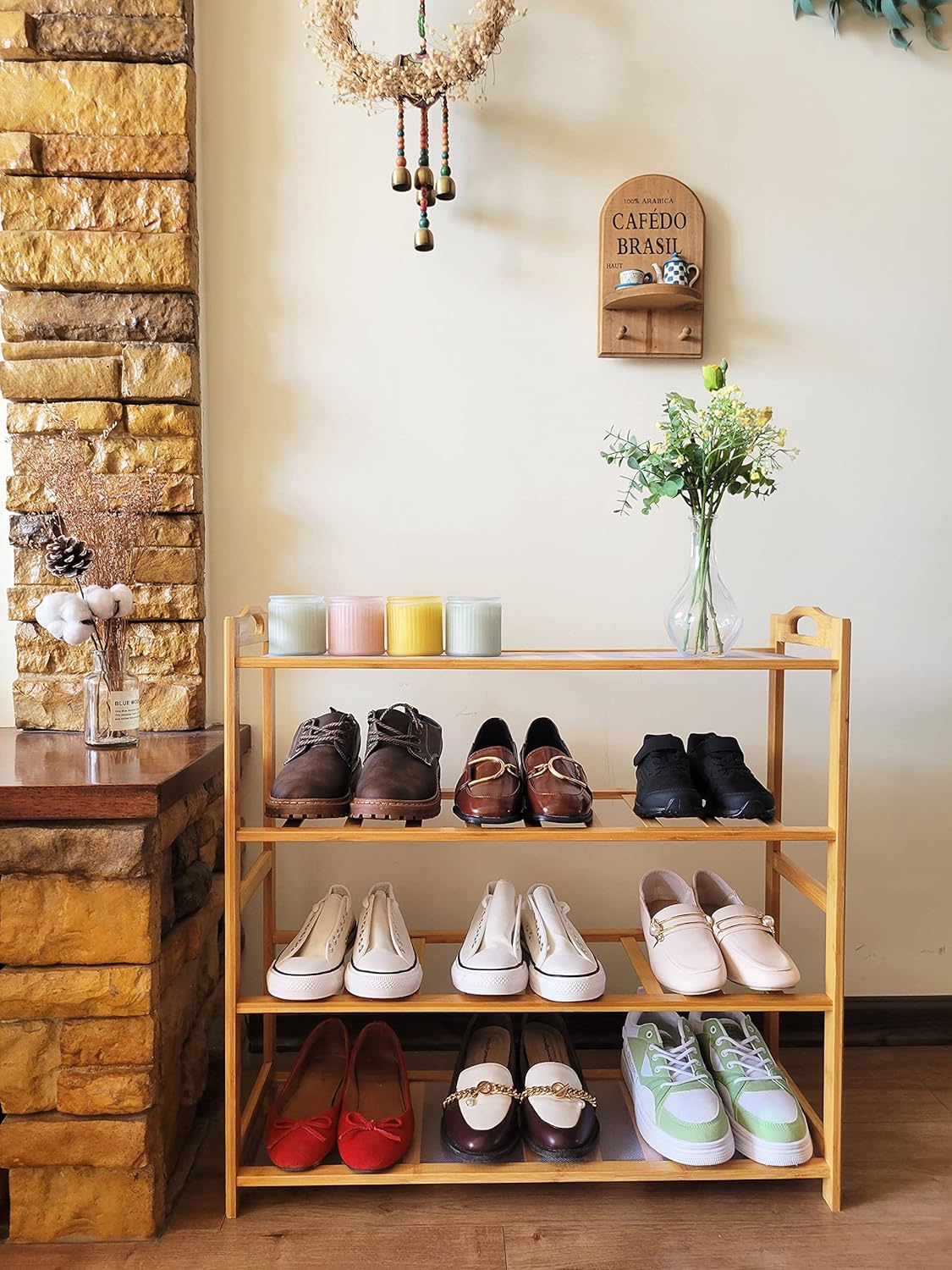 Dabuda Bamboo Shoe Rack 4 Tier Entryway Shoe Shelf Storage Organizer Natural Bamboo 27.5 Inch