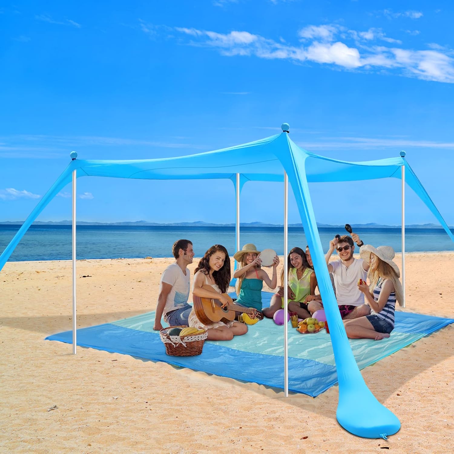Beach Tent MAXVINI 10&times;10FT Beach Canopy with 4 Aluminum Poles Beach Shade for 6-8 Adults Pop Up Beach Tent Sun Shelter UPF50+ Easy Setup Beach Tents for Beach Lawn Park Fishing Backyard and Picnic