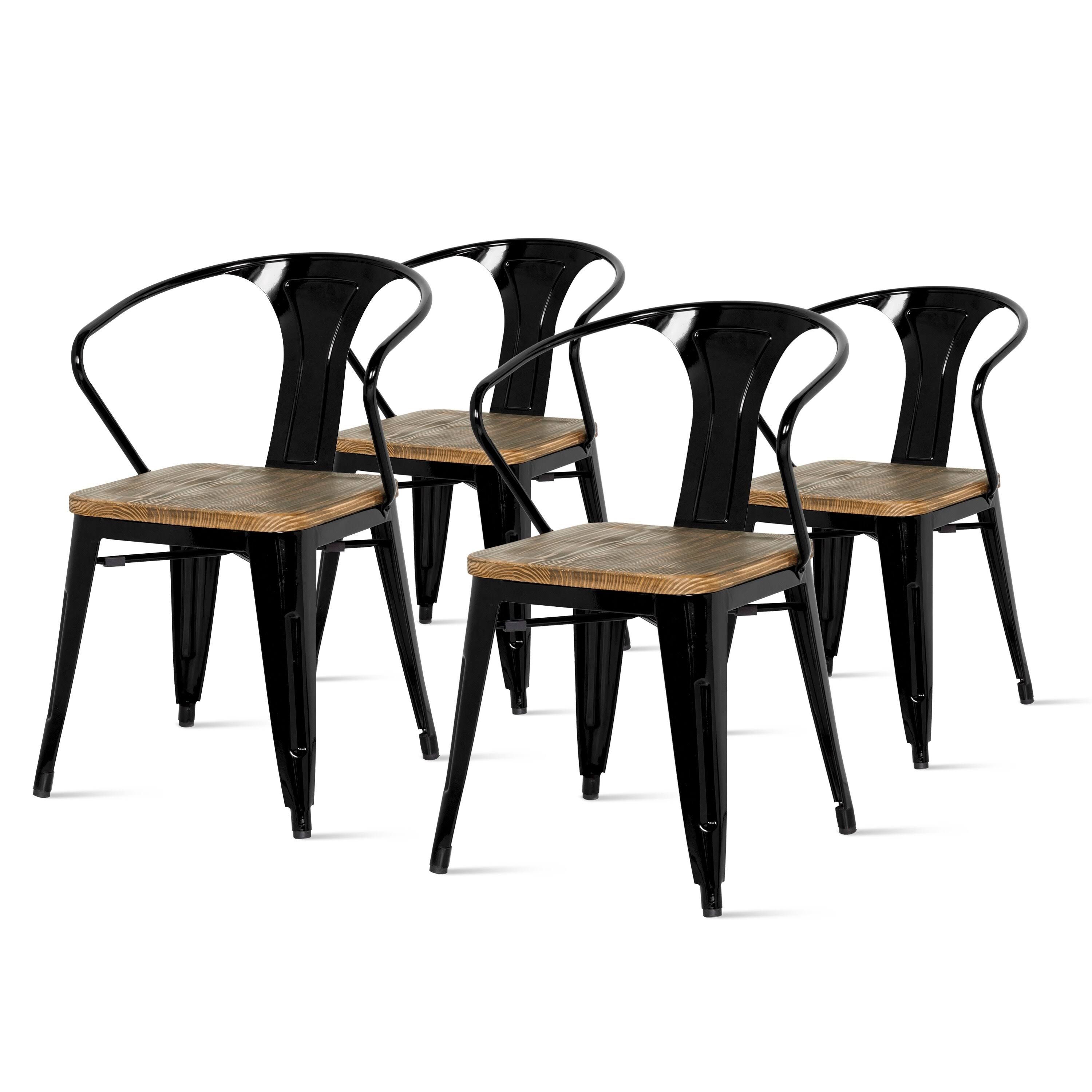 New Pacific Direct Metropolis Metal Arm Chair, Set of 4, Black