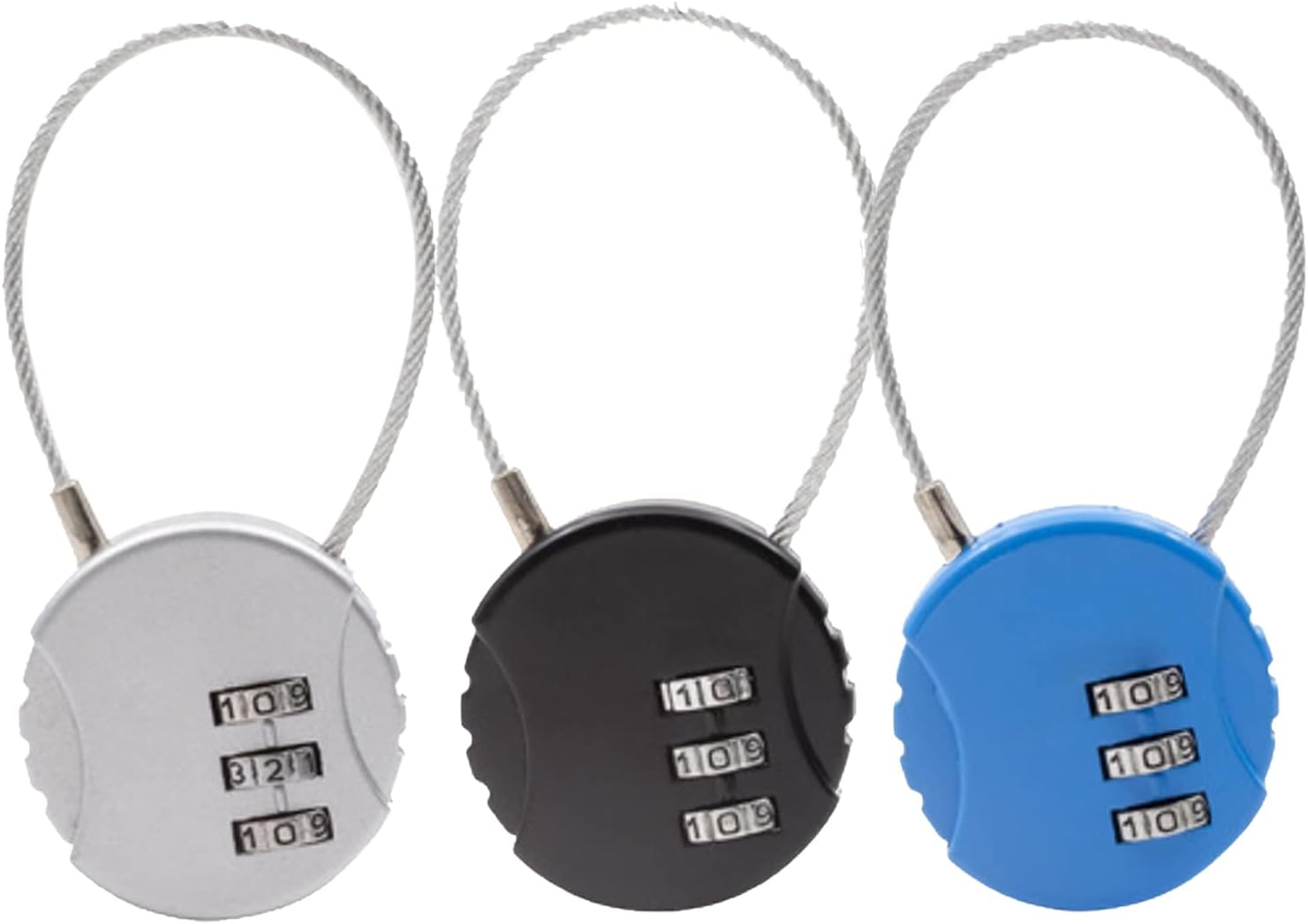 3 PCS 3-Digit Combination Lock Gym Locker Lock Waterproof Outdoor Mini Wire Rope Combination Padlock for Zippers, Backpacks, Trolley Cases, Gym Lockers, Fence