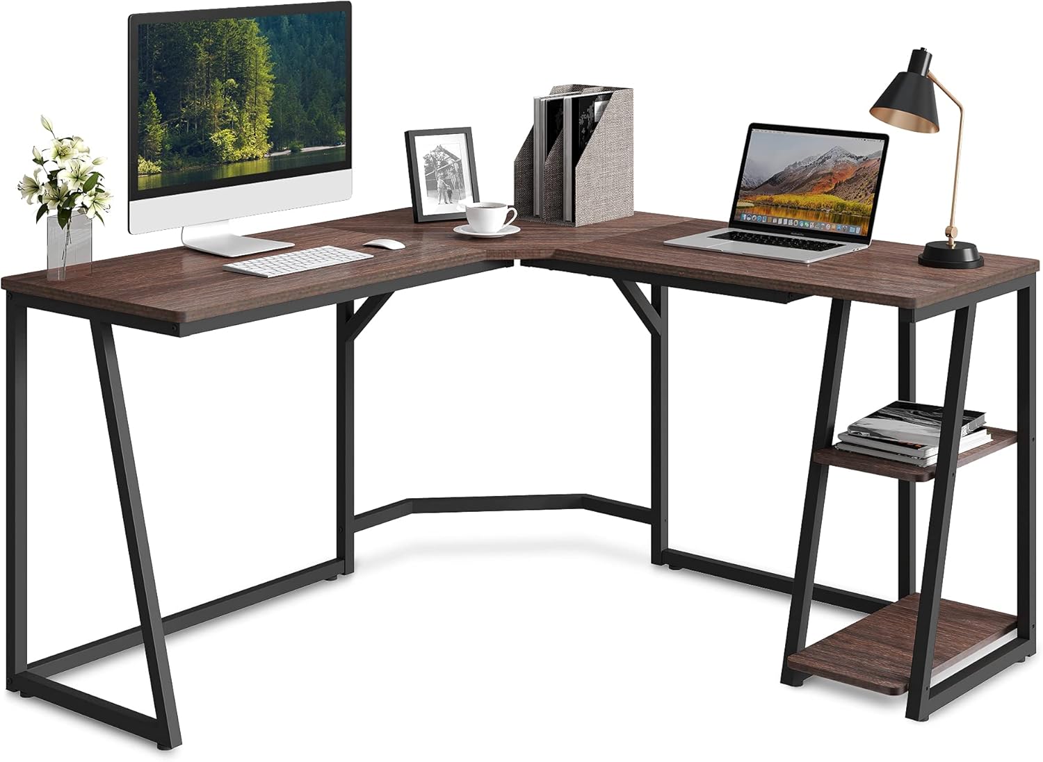 FITUEYES L-Shaped Office Desk with Storage,54.9