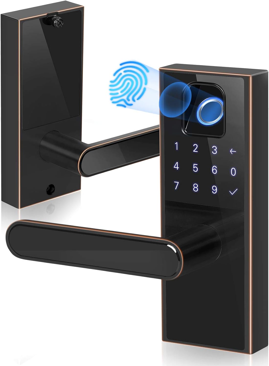 iMagic Electronic Fingerprint Door Lock, Keypad Entry Door Lock, LED Touch Screen Keypad Lock with Built-in Alarm, One-Touch Locking and Back up Key, Easy to Install for Home and Office (Aged Bronze)