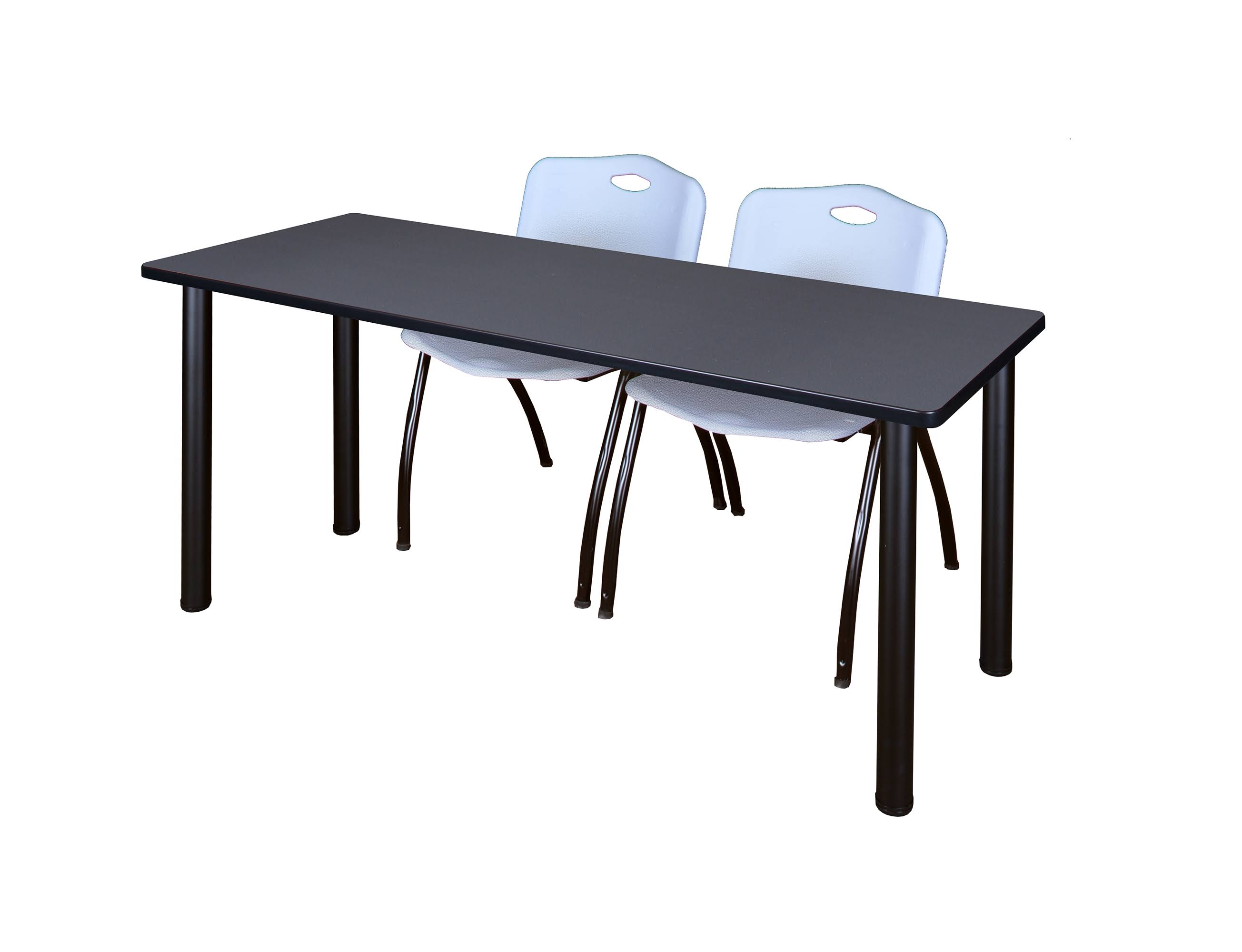 Regency 66x22 x 24x22 Kee Training Table- Mahogany/ Black u0026 2 &M& Stack Chairs- Grey