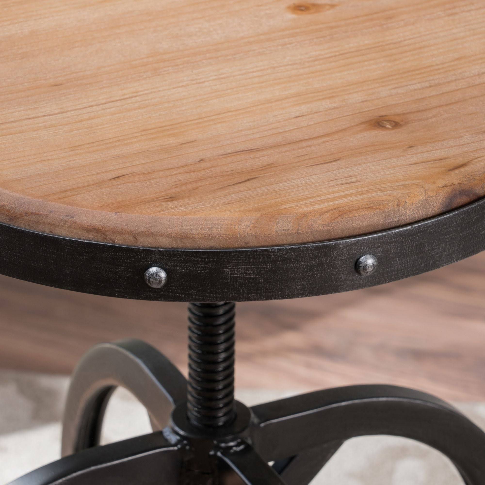 26x22 Brown and Black Rustic Round Backless Adjustable Bar Stool