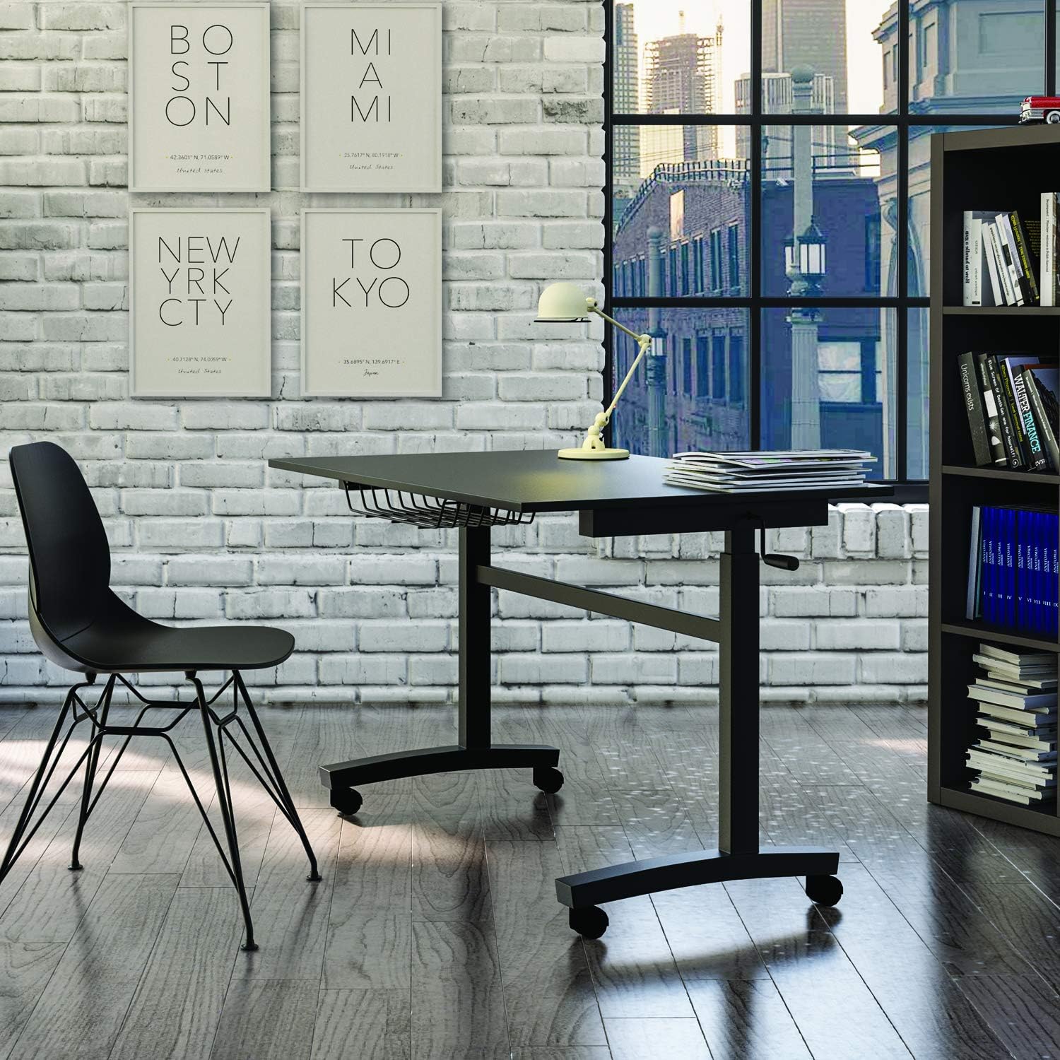 Atlantic Crank Adjustable Height Desk - Sit or Stand at This Large Workspace, Heavy Gauge Steel Frame in Black
