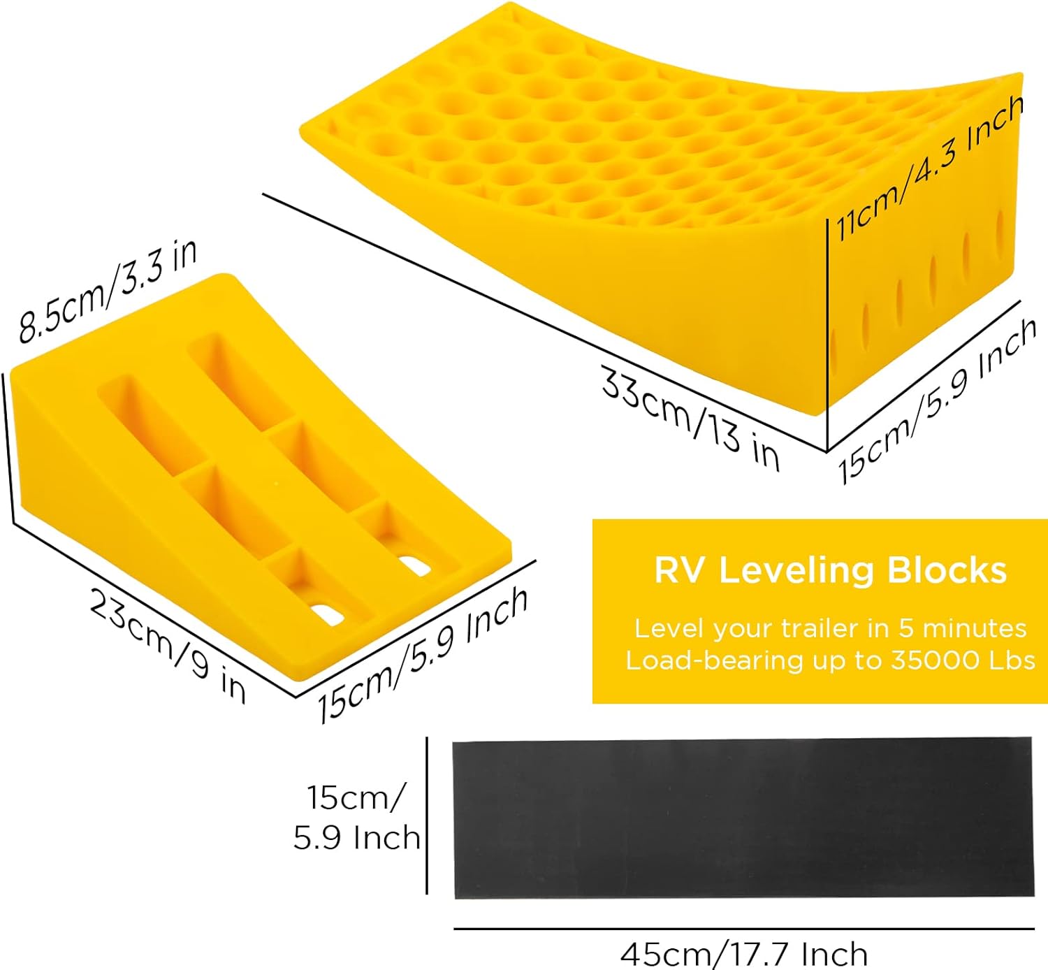 Flieeya RV Leveling Blocks Wheel Chocks Leveler, Heavy Duty Camper Leveler with Rubber Non Slip Base for Travel Trailers, Car, Camper, Truck 2 Pack Yellow,35000lb Pack of 2