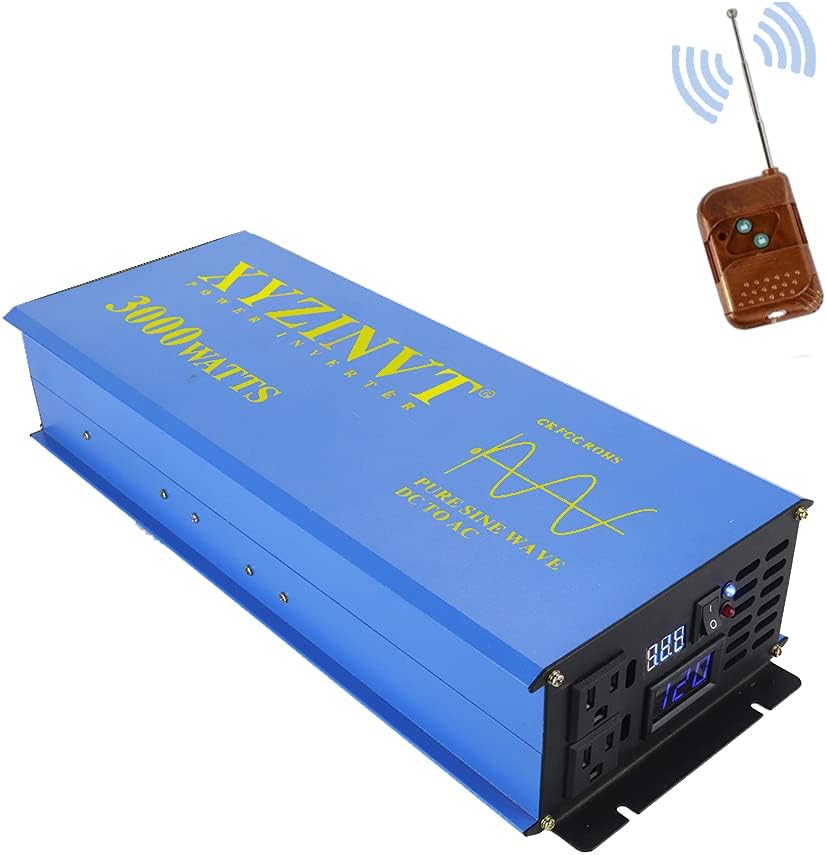 XYZ INVT 3000 watt Pure Sine Wave Power Inverter dc 24v to ac 120v with LED Display and Wireless Remote Controller for RV Car Off-Grid Solar System (3000w 24v RC)