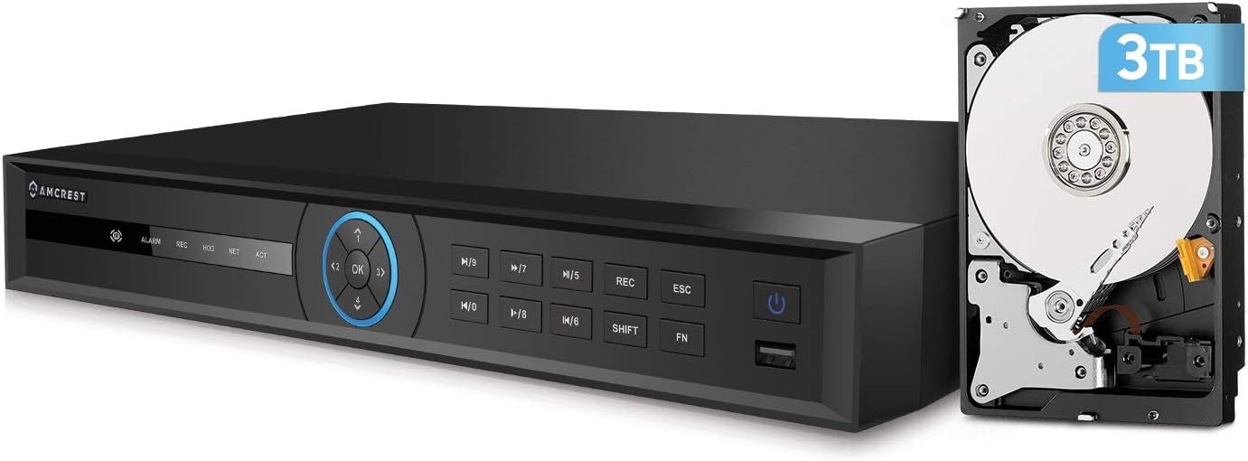 Amcrest 5Series 4K NVR 16-Channel NV5216-3TB 16CH (Record 16CH 4K @30fps, View/Playback 4CH 4K @30fps) Network Video Recorder - Pre-Installed 3TB Hard Drive (No PoE Ports Included)