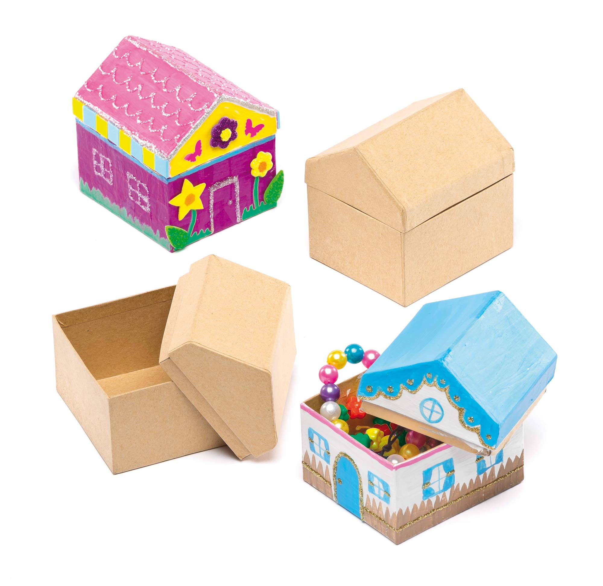 Baker Ross EF963 House Craft Boxes - Pack of 4, for Kids to Paint, Decorate and Display