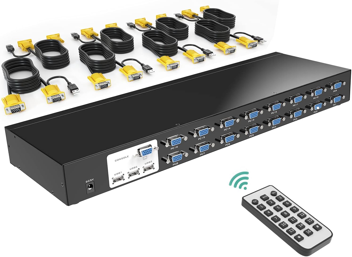 KVM Switch 16 Port Rackmount KVM Switch VGA, MT-VIKI 16x1 USB VGA KVM Console + Cables & Ears 1U Rack