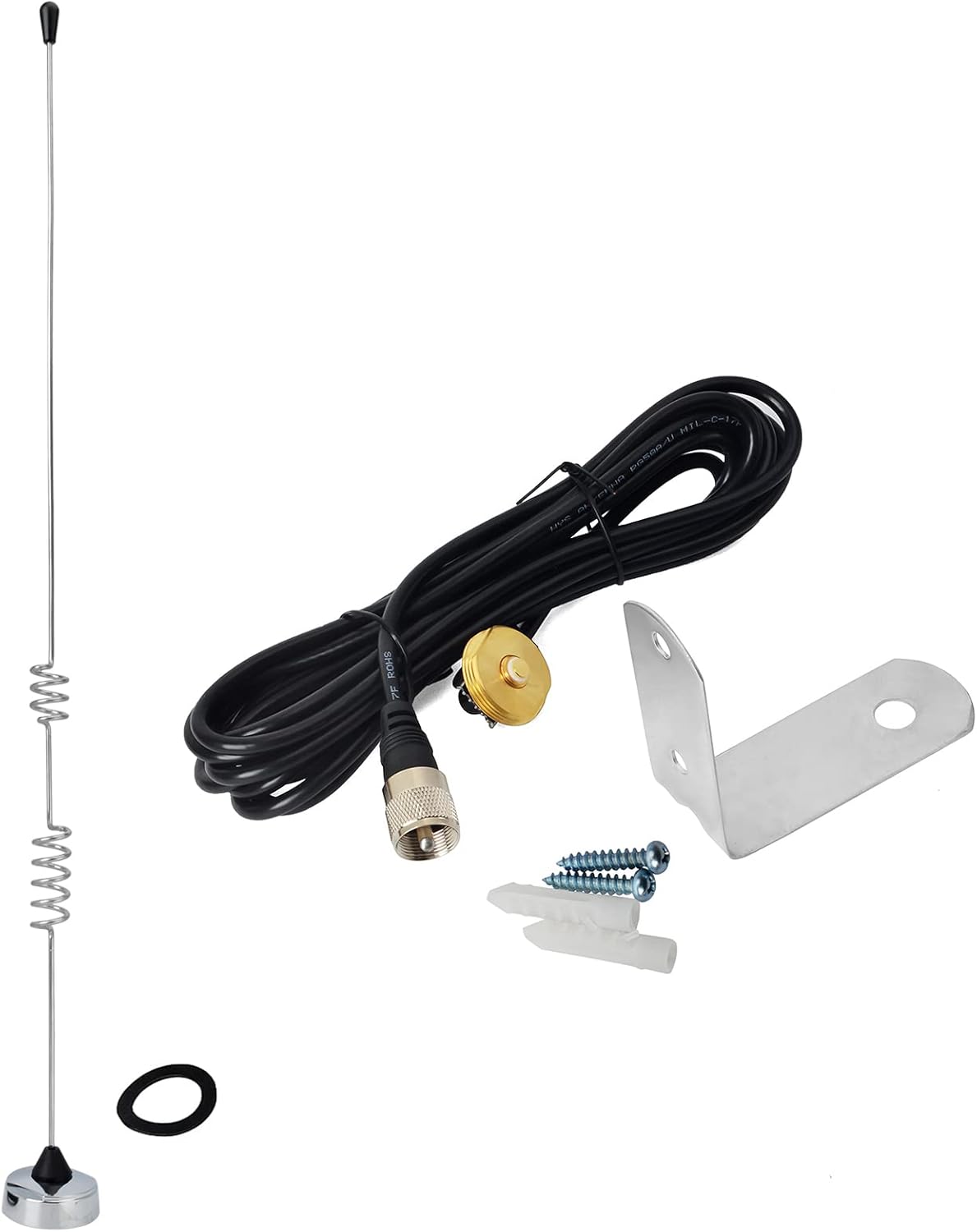 UAYESOK Dual Band NMO Antenna TC-152, VHF UHF 136-174MHZ/400-470MHZ Mobile Radio Antenna with TCJ-N1 NMO Mount, Stainless Steel L-Bracket