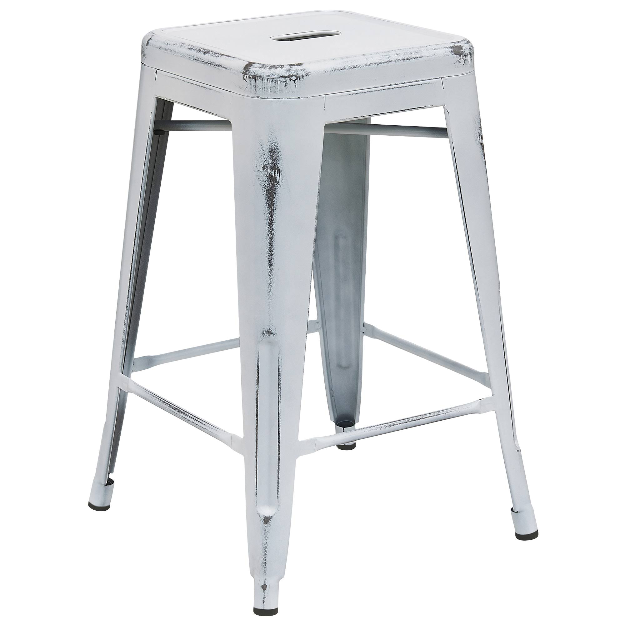 24'' White Distressed Backless Industrial Style Outdoor Patio Counter Height Stool