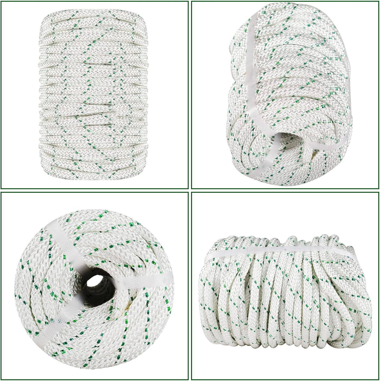 HOSTIC Double Braid Polyester Rope Nylon Pulling Rope Tree Cutting Ropes Multipurpose Bull Rigging 3/8 Inch x 200 Feet White Pack of 2