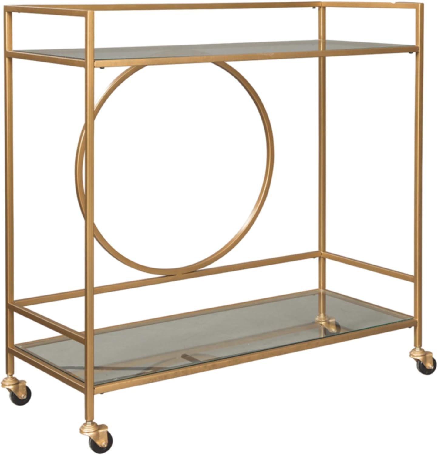 Signature Design by Ashley Jackford Glam Metal Bar Cart with Caster Wheels, Gold