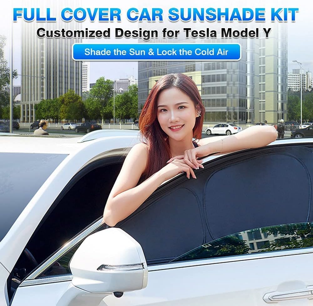 T TGBROS Car Windows Sunshade for Tesla Model Y 2020 2021 Windshield & Full Rear & Side Window & Triangular Window Full Set Car Sunshades All-Round Blocks UV Rays Keeps Your Vehicle Cool Foldable Pack of 2