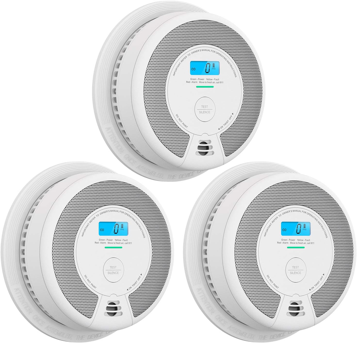 X-Sense CD07 Carbon Monoxide Detector Alarm, 10-Year Battery (Not Hardwired) CO Alarm Detector with LCD Display, Compliant with UL 2034 Standard, Auto-Check & Silence Button, Pack of 3