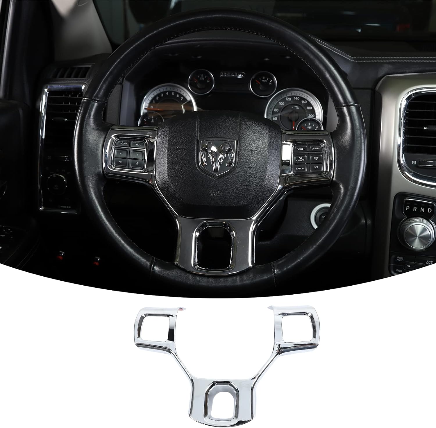 RT-TCZ Steering Wheel Trim Cover Interior Decoration Accessories for 2010-2017 Dodge Ram (Chrome)