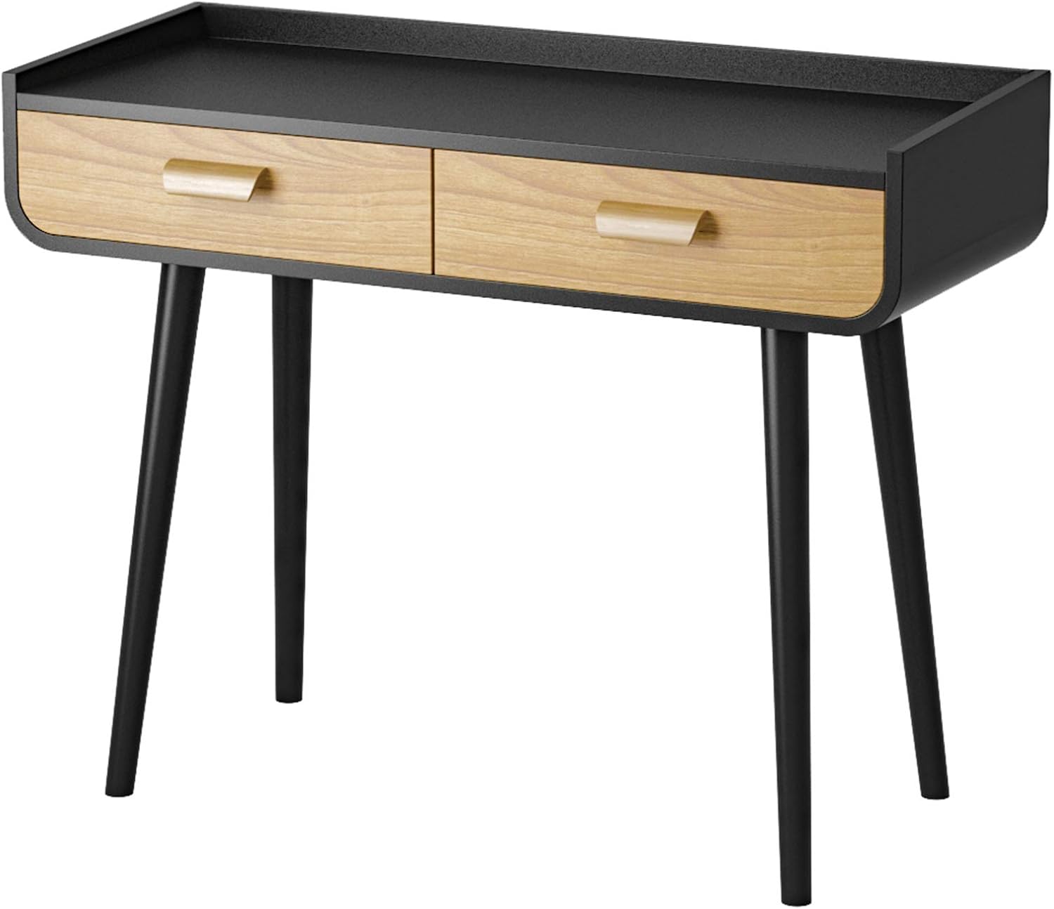 Stylish Home Office Desk with 2 Storage Drawer, Modern Simple Style Computer Desk for Home Office, Writing and Computer Games, Black