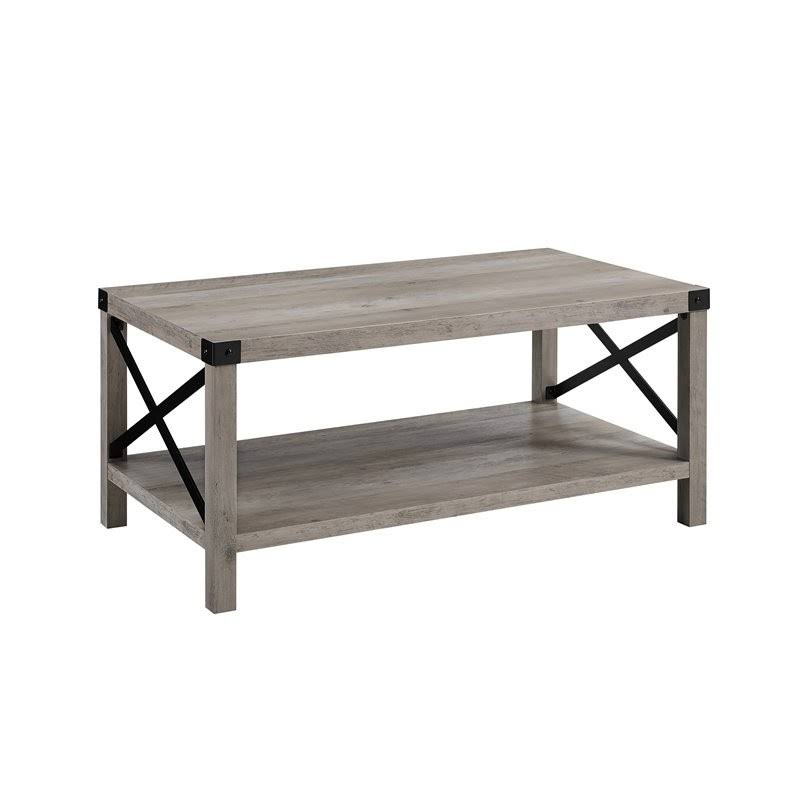 Pemberly Row 40x22 Metal Coffee Table in Gray Wash and Black