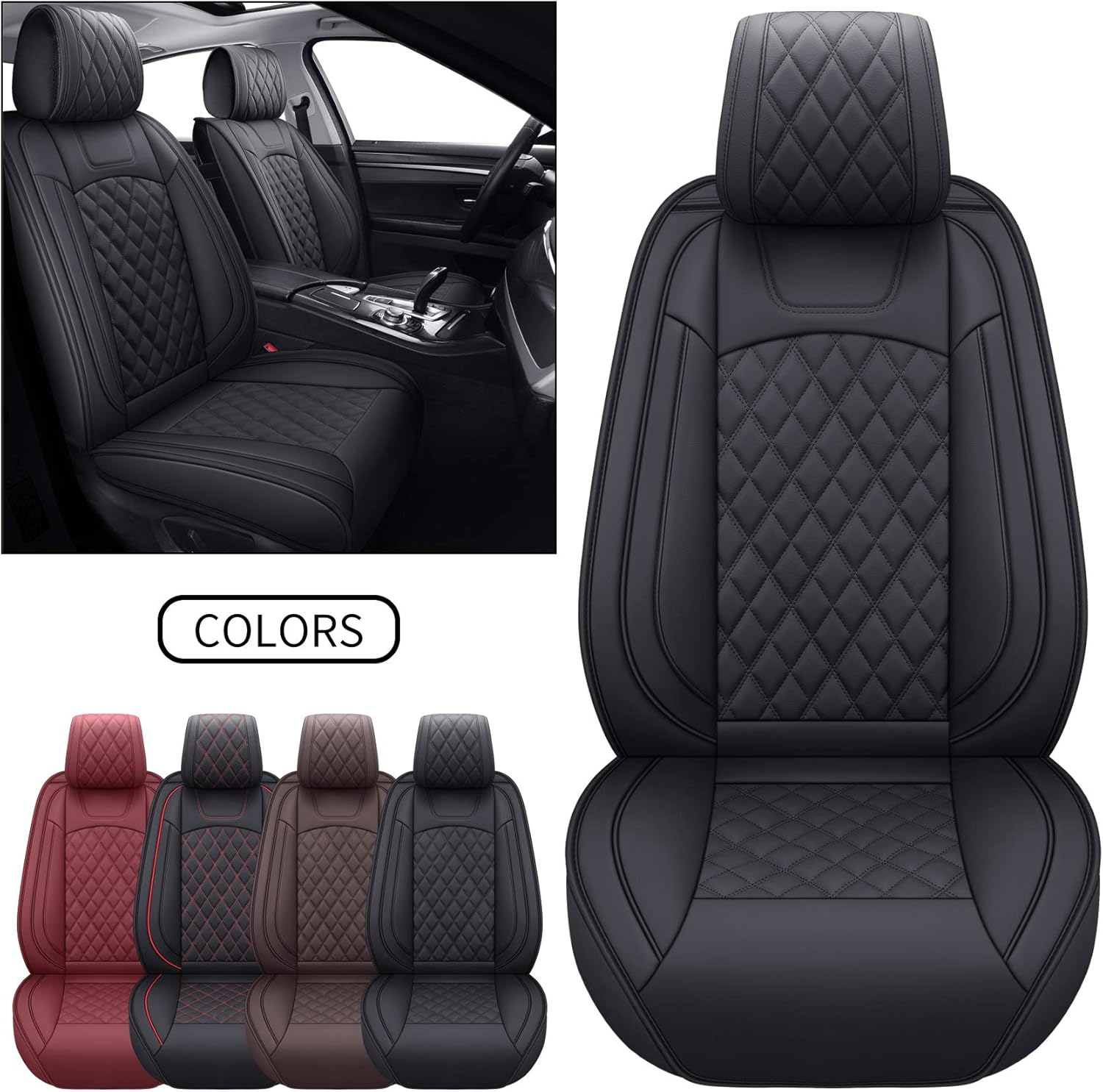 Aierxuan Car Seat Covers Full Set Waterproof Faux Leather Cushion Universal Toyota Corolla Tacoma rav4 Honda Civic CRV Accord Hyundai Tucson Elantra Rogue Sonata (Full Set/Black)