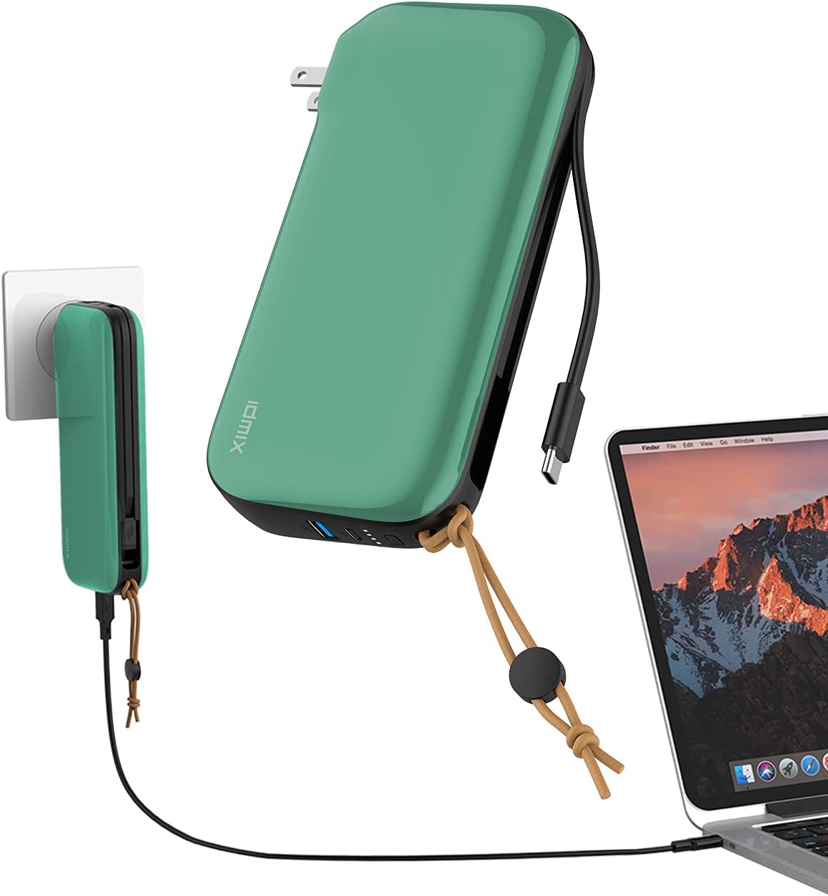 IDMIX Portable Charger - 3-in-1 Power Bank, Portable Wall Charger & Built-in USB Type-C Cable - 20000mAh Capacity, Supports PD 65W Fast Charging - External Power Pack for Mobile, Phone, Laptop, Tablet Pack of 2