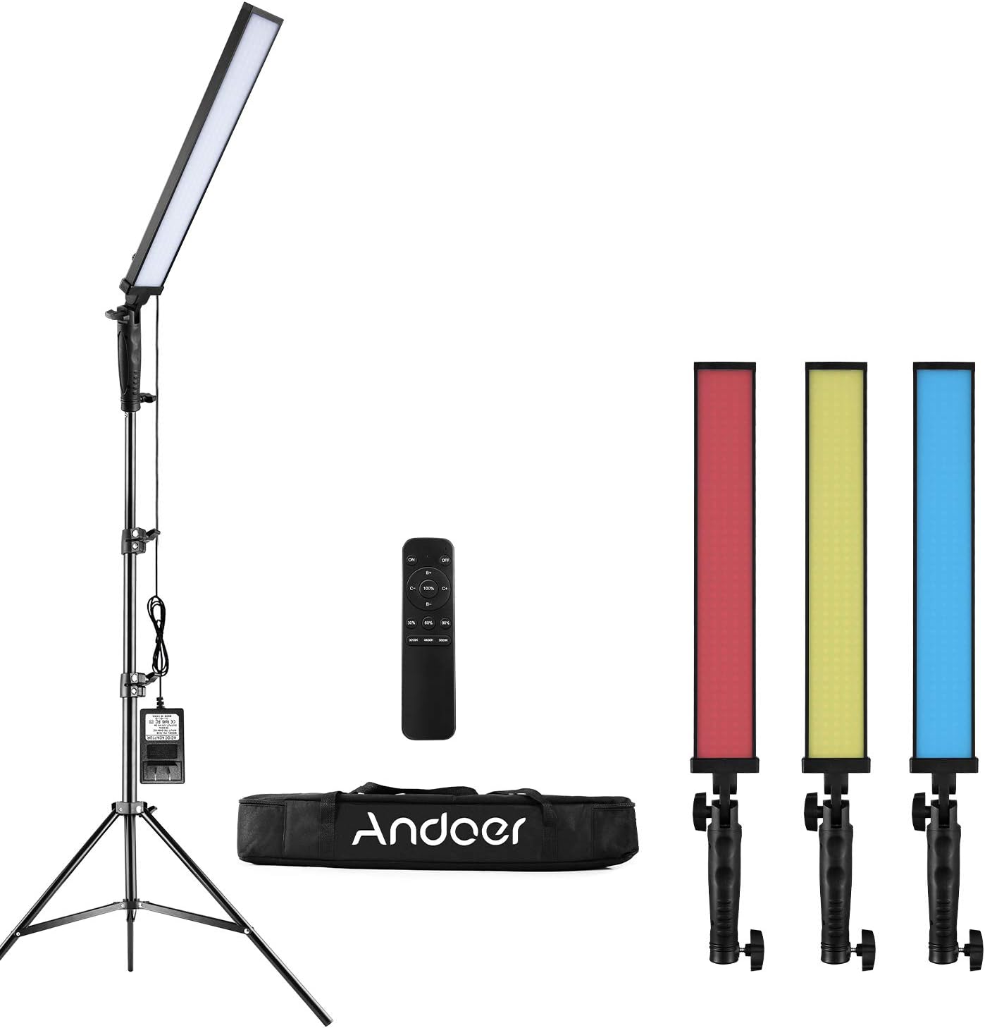 Andoer BH-20H 210 LED Light Studio LED Lighting Kit Handheld Video Light Stick 5600K Adjustable Brightness with 2M Light Stand, 3 Color Filters for Video Portrait Wedding Advertisement Photography Pack of 2