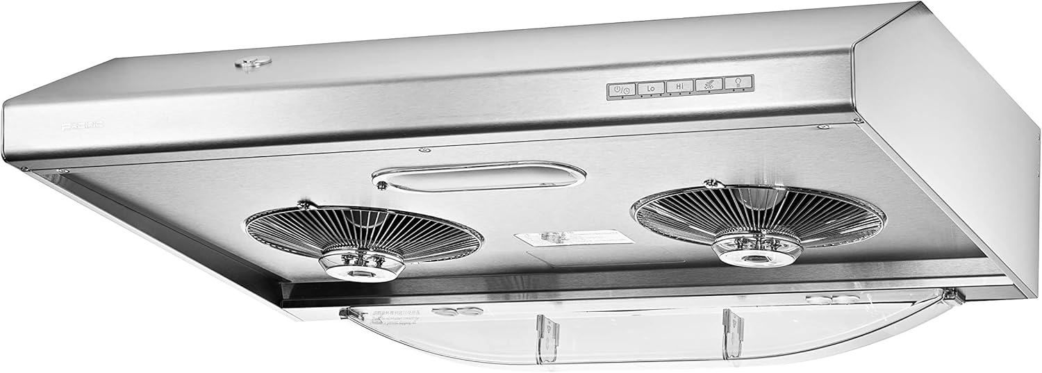 Pacific Kitchen Vent Hood AC30BS &ndash; 30 Inch Under Cabinet Range Hood &ndash; Filterless Modern Stainless Steel Hood Vent with 900 CFM Suction, Dual Fans, LED Touch Controls and Auto-Clean Function