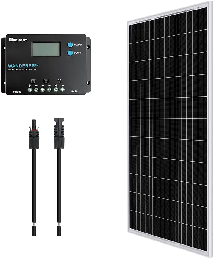 Renogy 12V 100W Monocrystalline Bundle Kit solar panel, Black