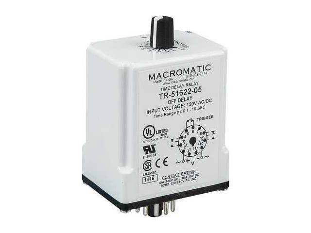 Macromatic TR-51628-05 Time Delay Relay,24VAC/DC,10A,DPDT