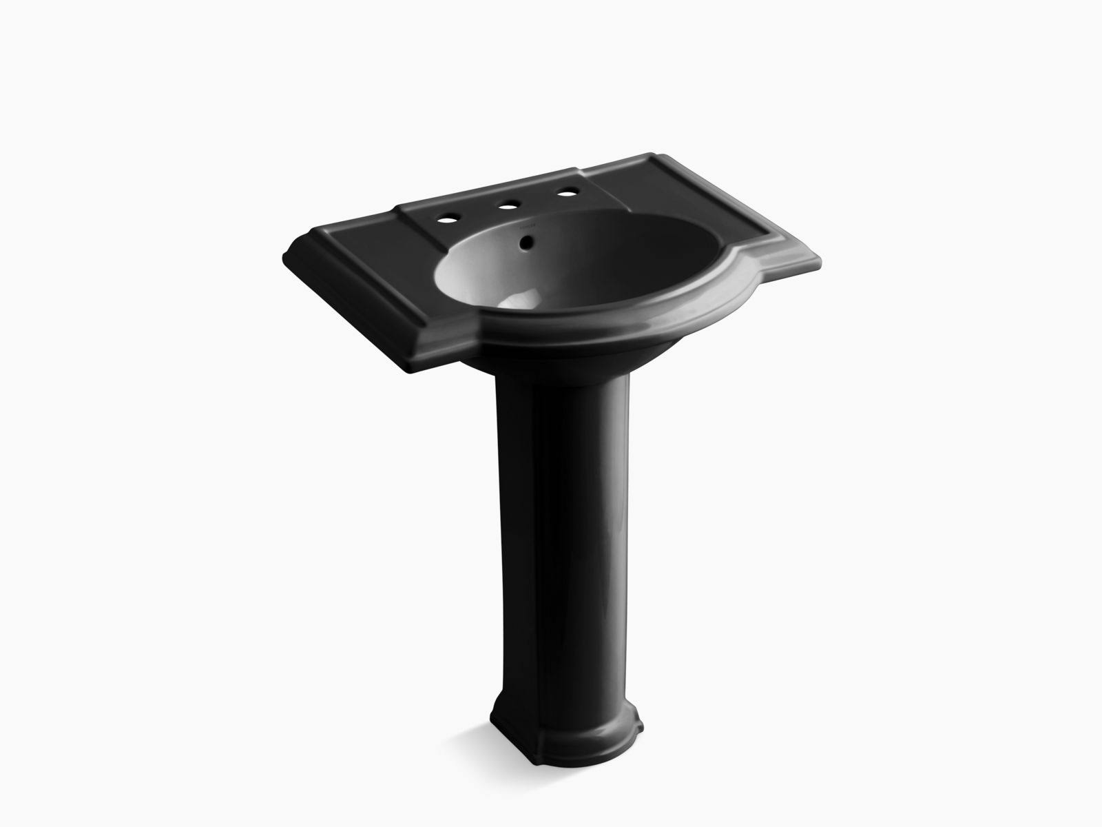 KOHLER K-2294-8-7 Devonshire 27 In. Pedestal Bathroom Sink with 8 In. Widespread Faucet Holes, Black Black