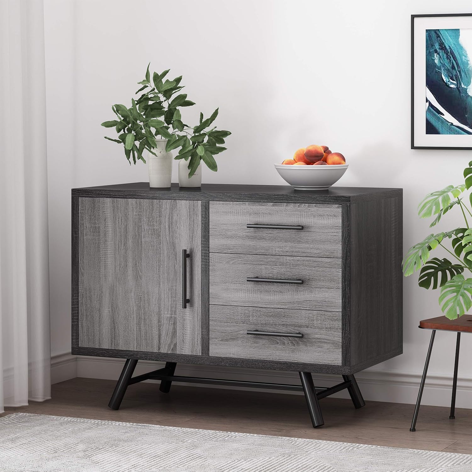Christopher Knight Home Sylvia Modern Industrial Sideboard, Sonoma Oak + Black