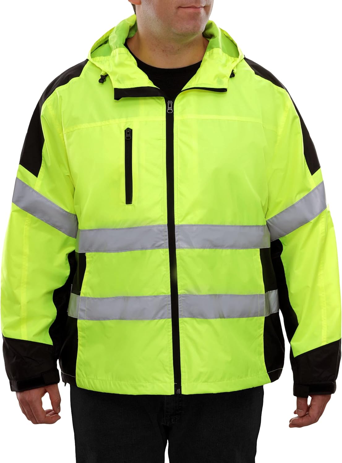 Reflective Apparel High Visibility Hooded Windbreaker Safety Jacket - ANSI Class 2 Compliant, Water-Resistant Shell - Lime